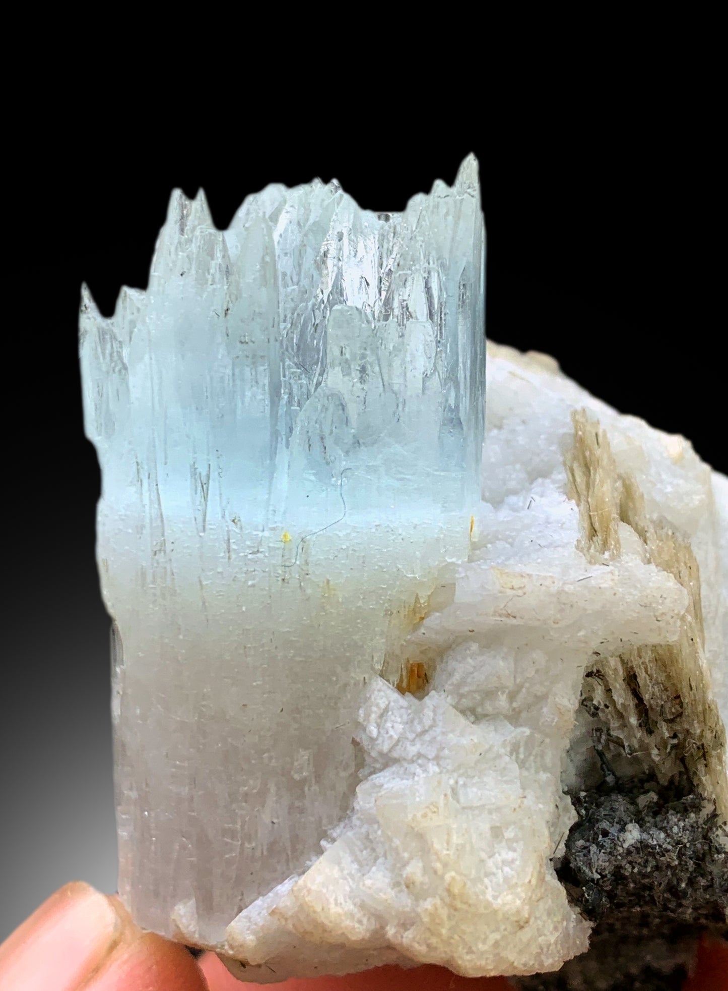 Bicolor Beryl, AquaMorganite Crystal on Matrix, Morganite var Aquamarine with Etched Terminations, AquaMorganite Specimen - 92 gram