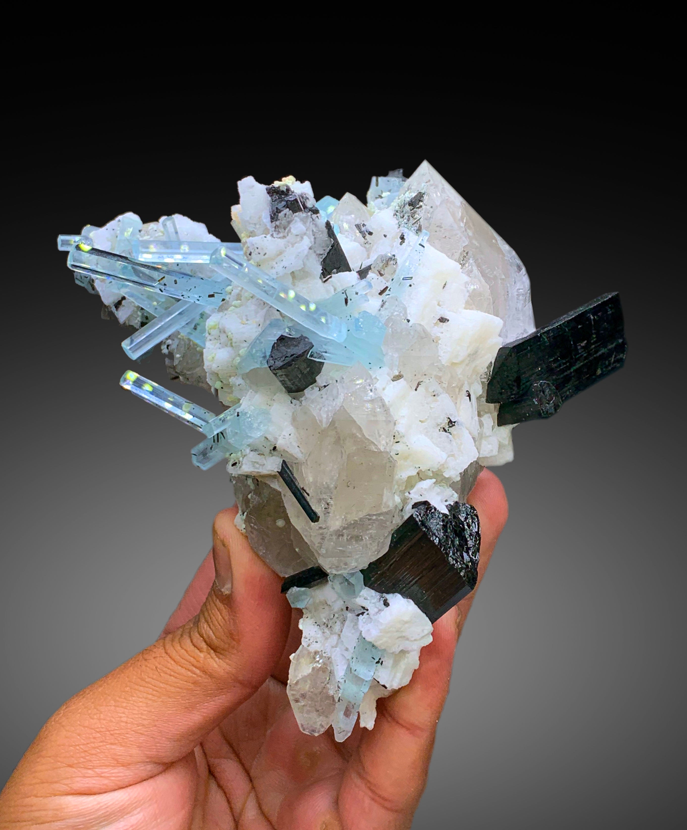 Aquamarine Crystals with Schorl, Quartz and Feldspar from Shigar valley Skardu Pakistan - 515 gram