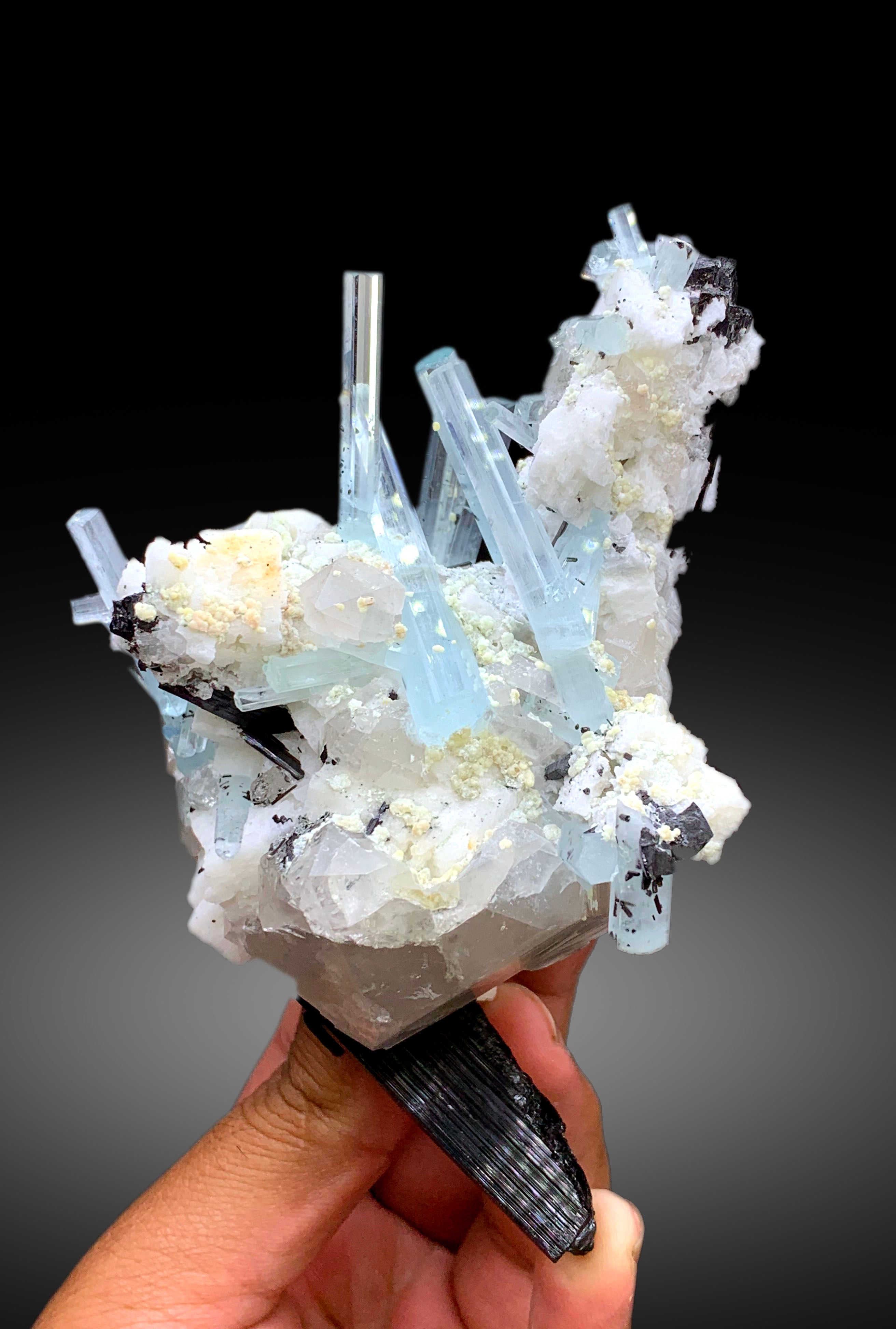 Aquamarine Crystals with Schorl, Quartz and Feldspar from Shigar valley Skardu Pakistan - 515 gram