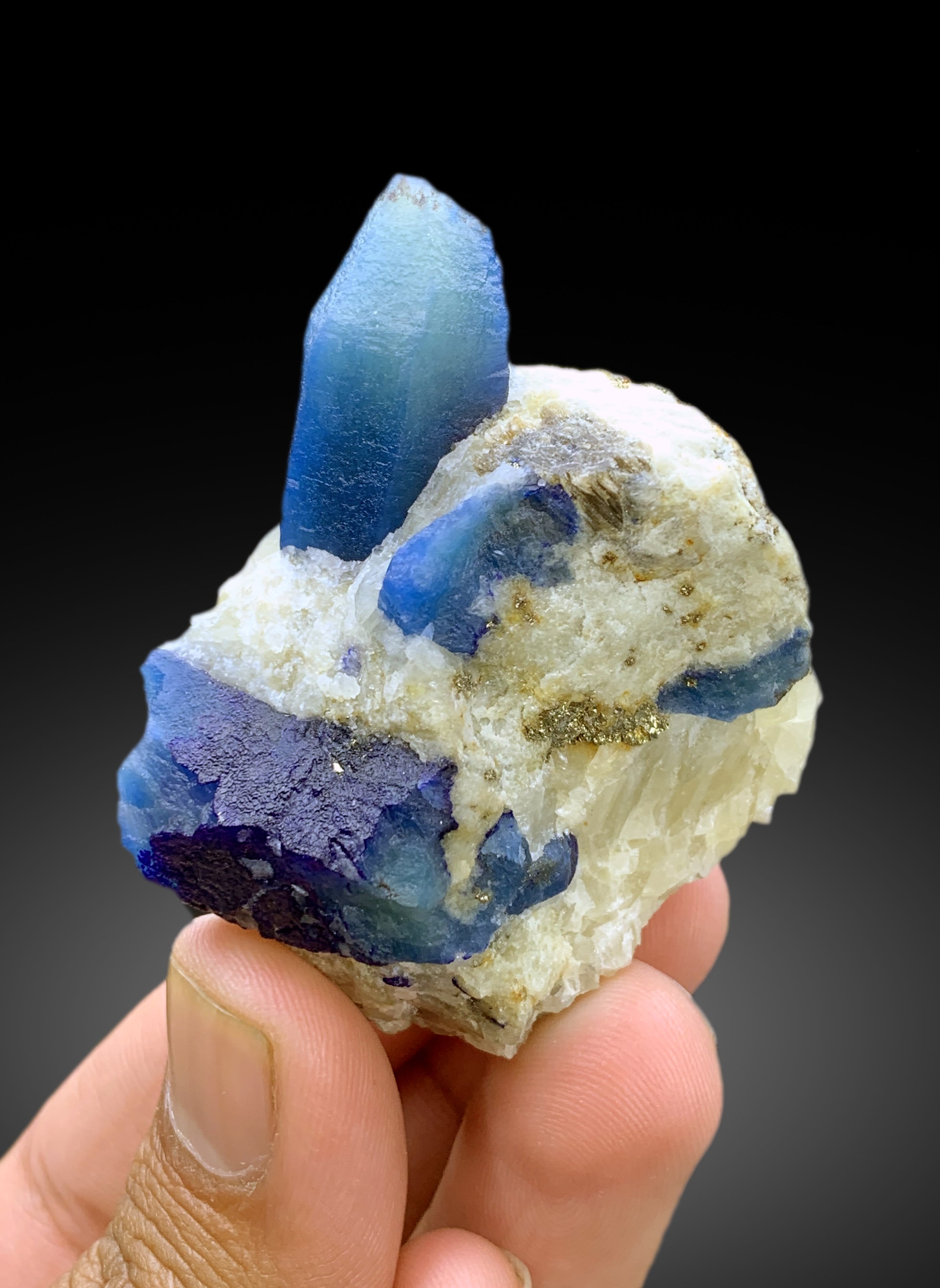 Fluorescent Blue Afghanite with Pyrite on Matrix from Afghanistan, 103 gram