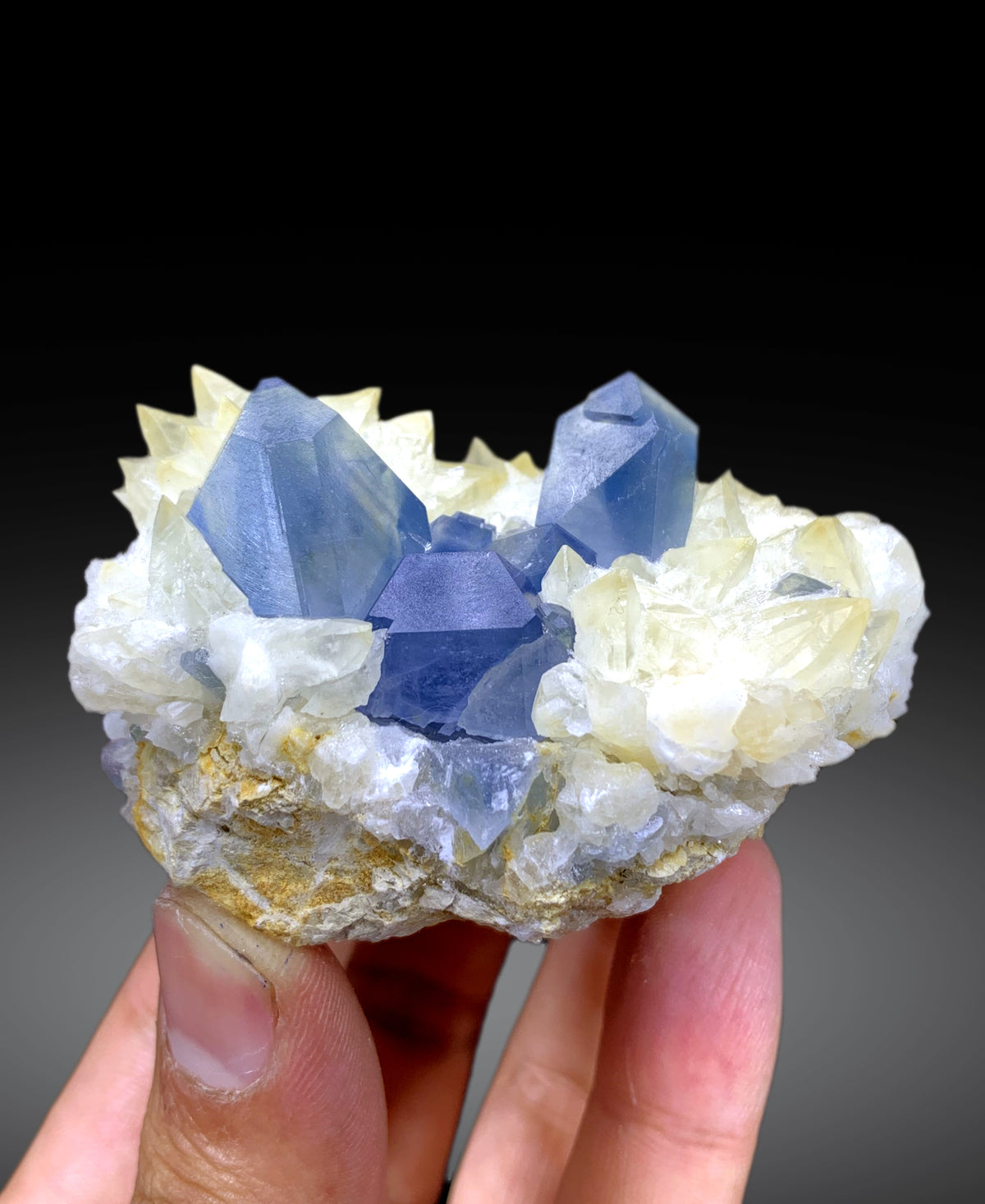 Blue Celestine Crystals on Calcite from Afghanistan - 187 gram
