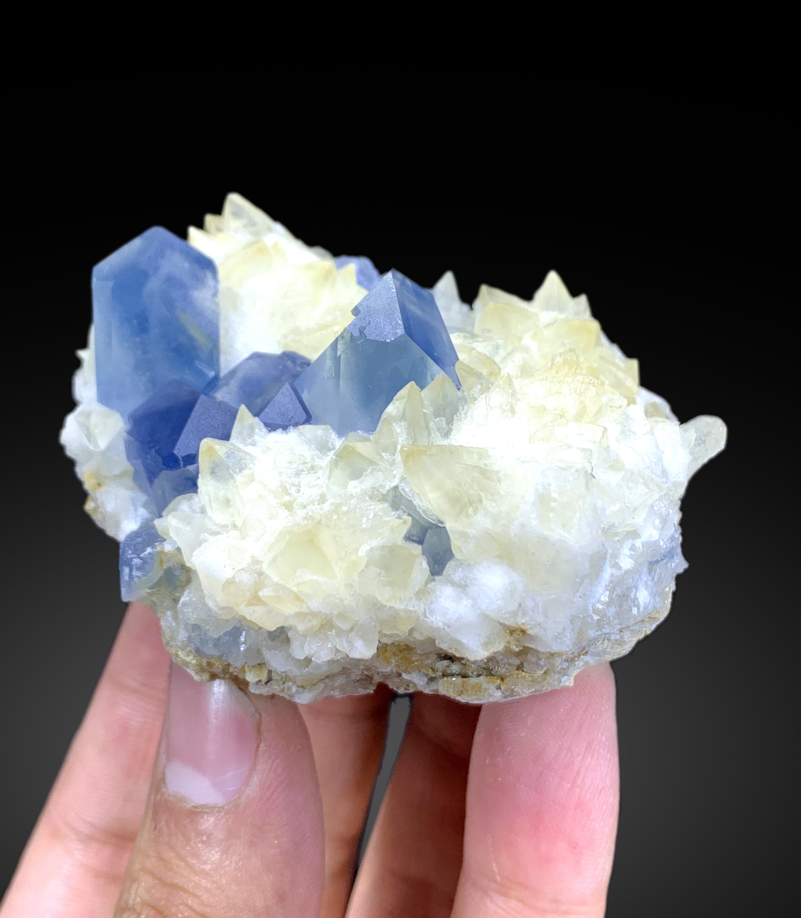 Blue Celestine Crystals on Calcite from Afghanistan - 187 gram