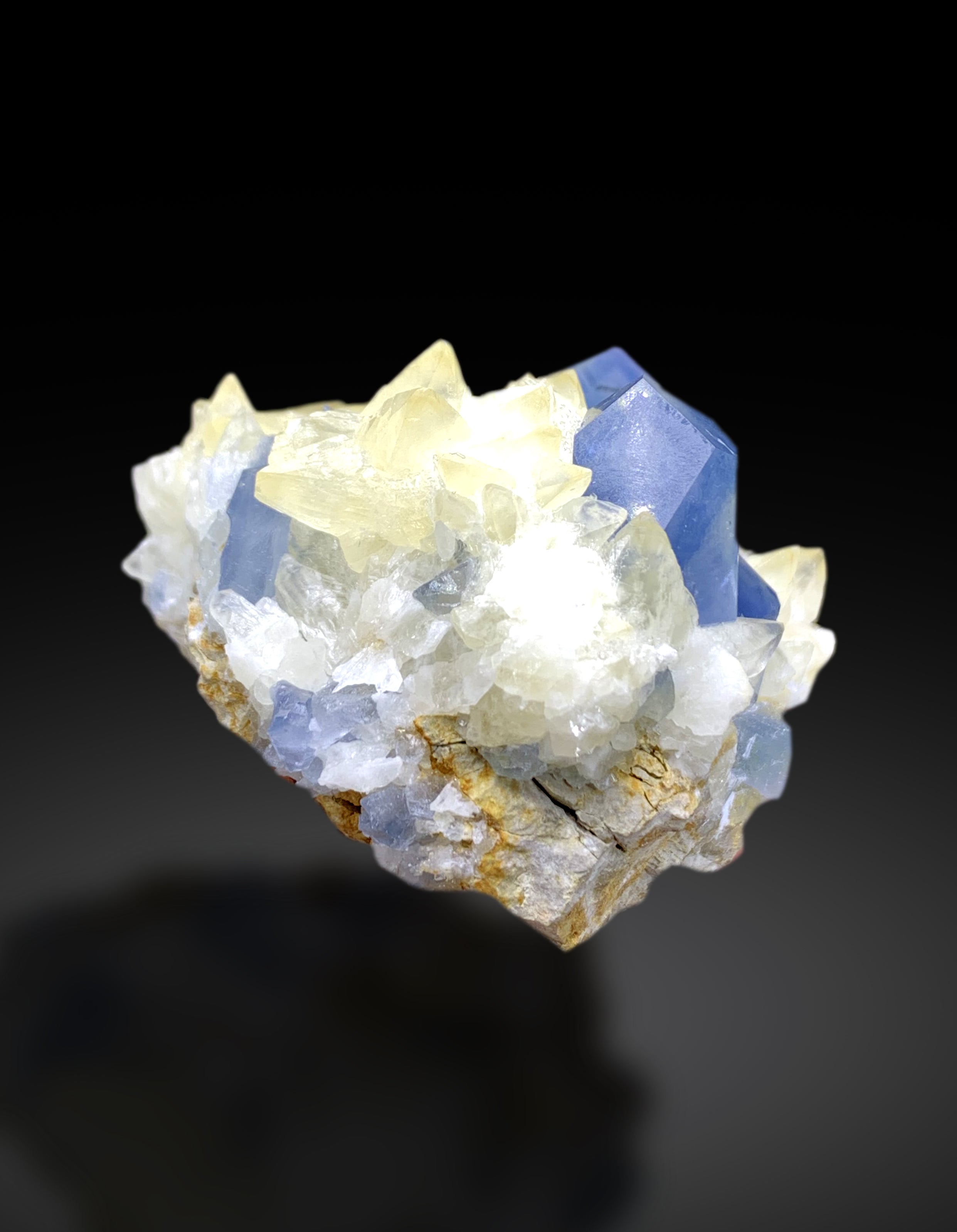 Blue Celestine Crystals on Calcite from Afghanistan - 187 gram