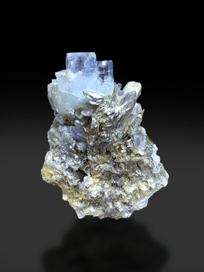 Sky Blue Color Aquamarine Cluster on Mica from Pakistan - 177 gram