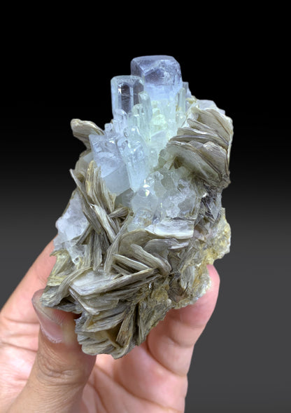 Sky Blue Color Aquamarine Cluster on Mica from Pakistan - 177 gram