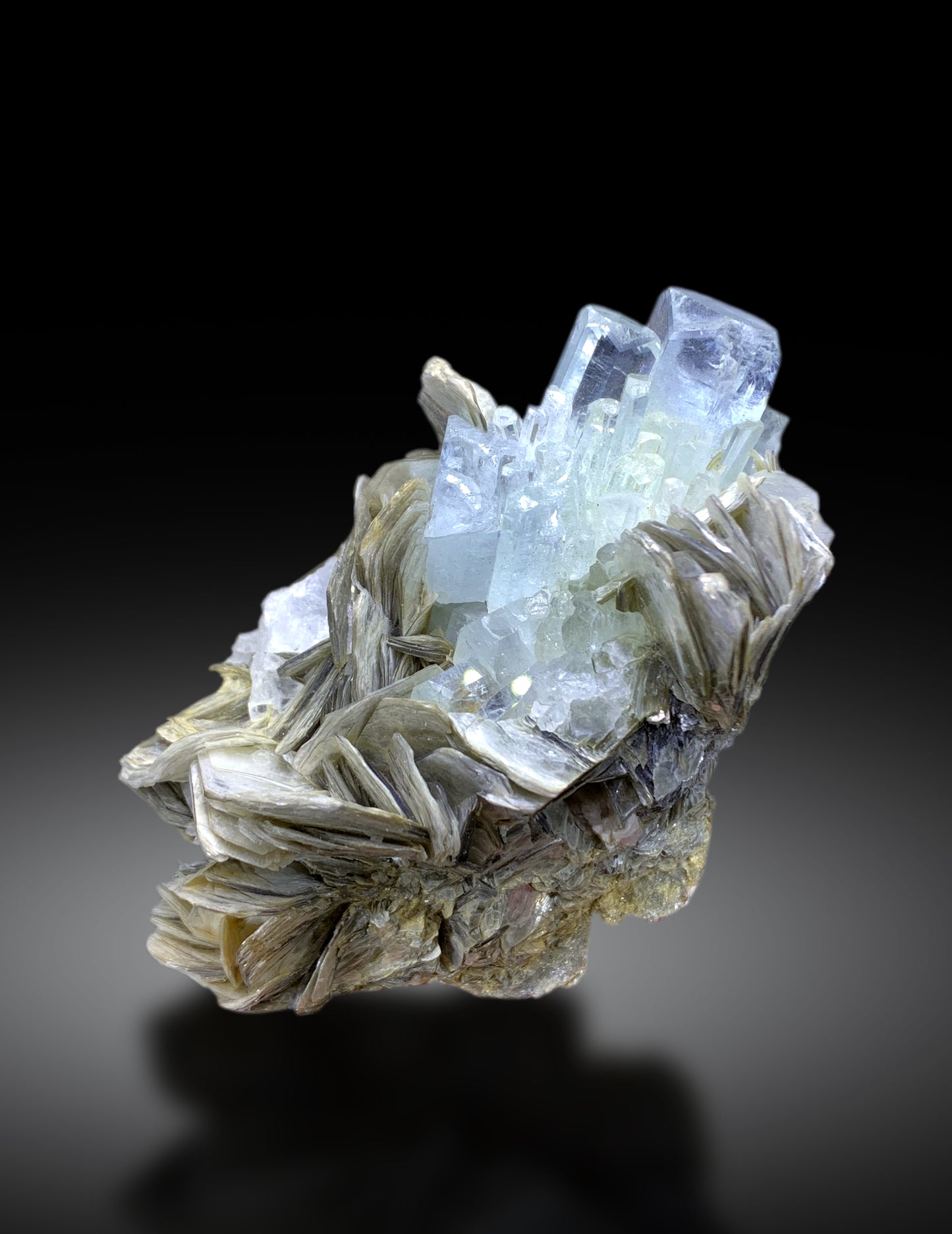 Sky Blue Color Aquamarine Cluster on Mica from Pakistan - 177 gram