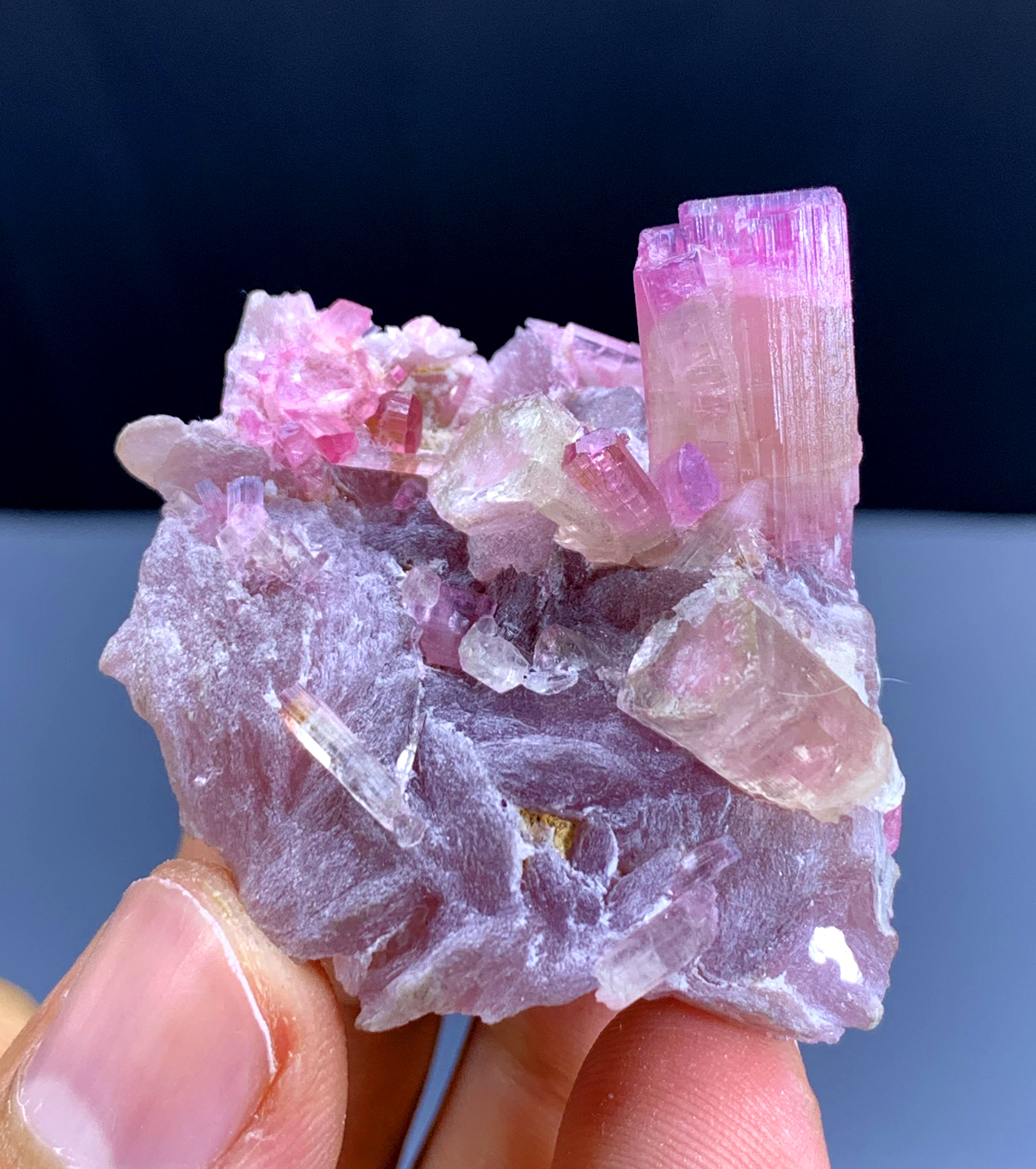 Pink Tourmaline Crystals on Lepidolite from Pachigram Afghanistan - 31 gram
