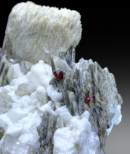 Red Garnet on Star Mica, Quartz and Feldspar, Garnet Specimen from Pakistan - 835 gram