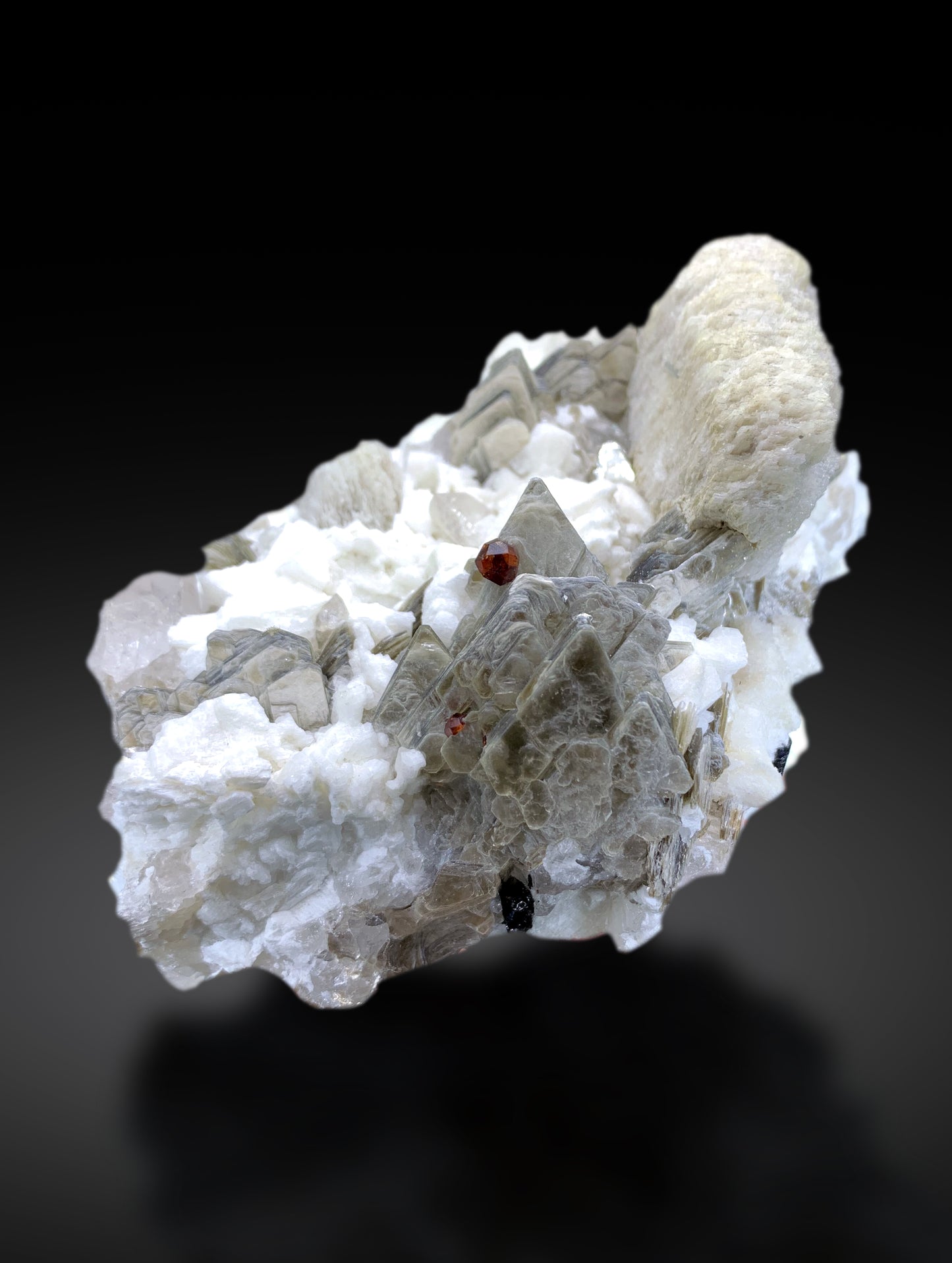 Red Garnet on Star Mica, Quartz and Feldspar, Garnet Specimen from Pakistan - 835 gram