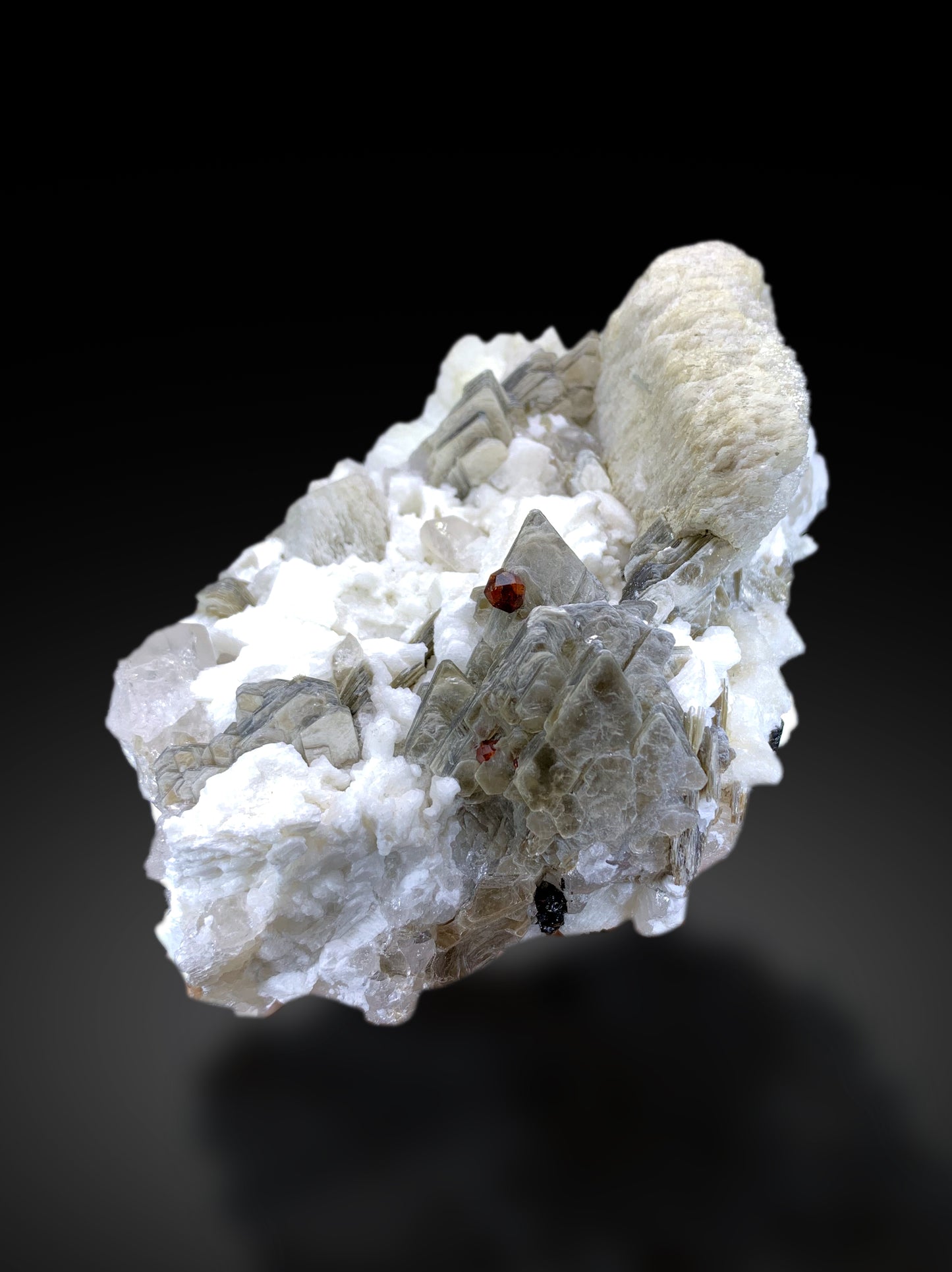 Red Garnet on Star Mica, Quartz and Feldspar, Garnet Specimen from Pakistan - 835 gram