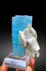 Sky Blue Color Aquamarine Crystal with Schorl Black Tourmalines, Mica and Feldspar from Shigar valley Skardu Pakistan - 311 gram