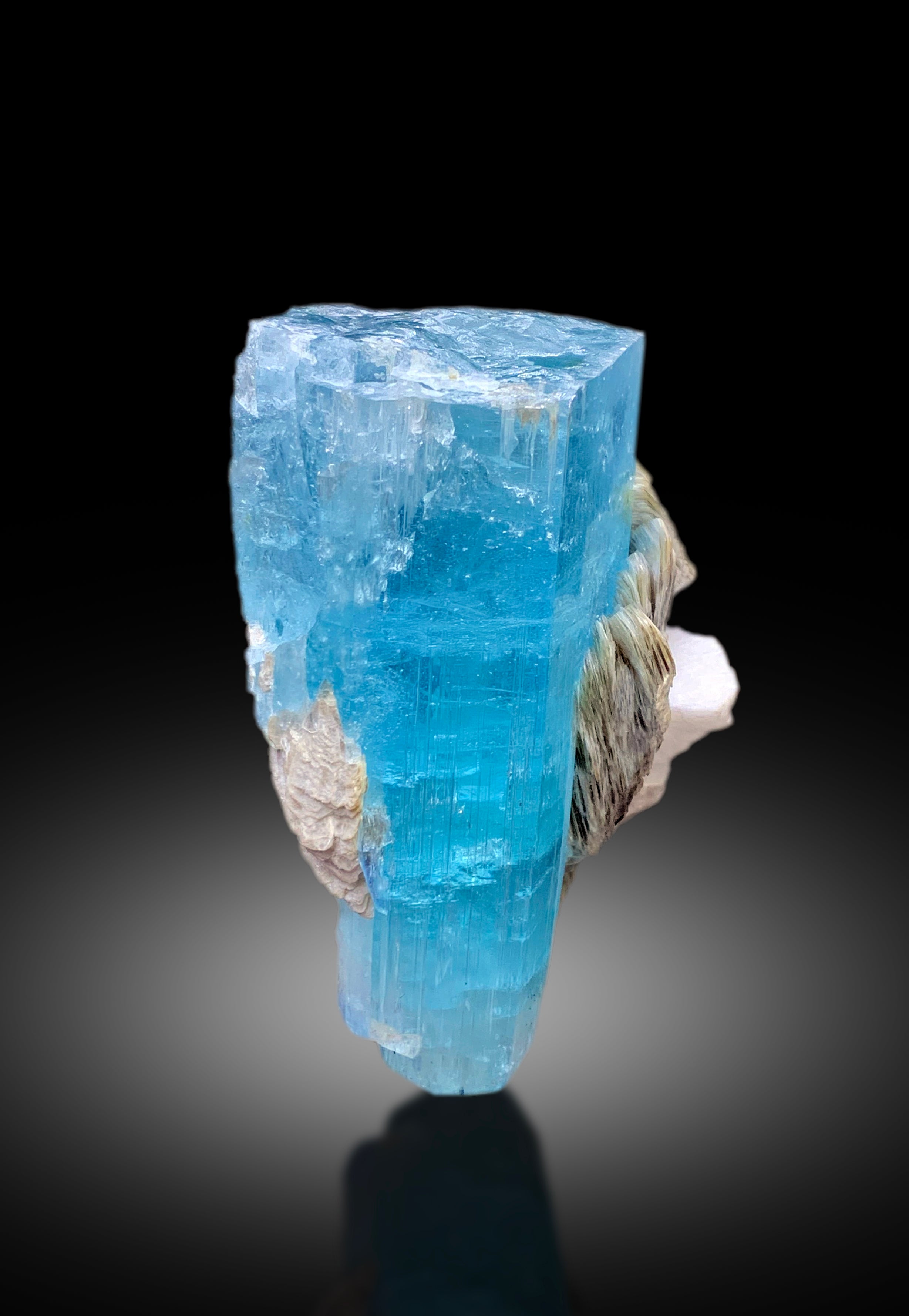 Sky Blue Color Aquamarine Crystal with Schorl Black Tourmalines, Mica and Feldspar from Shigar valley Skardu Pakistan - 311 gram