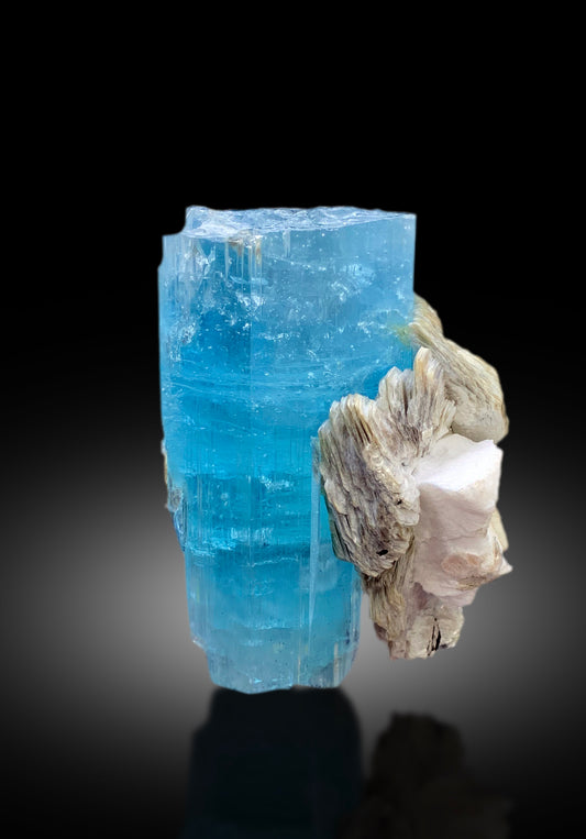Sky Blue Color Aquamarine Crystal with Schorl Black Tourmalines, Mica and Feldspar from Shigar valley Skardu Pakistan - 311 gram
