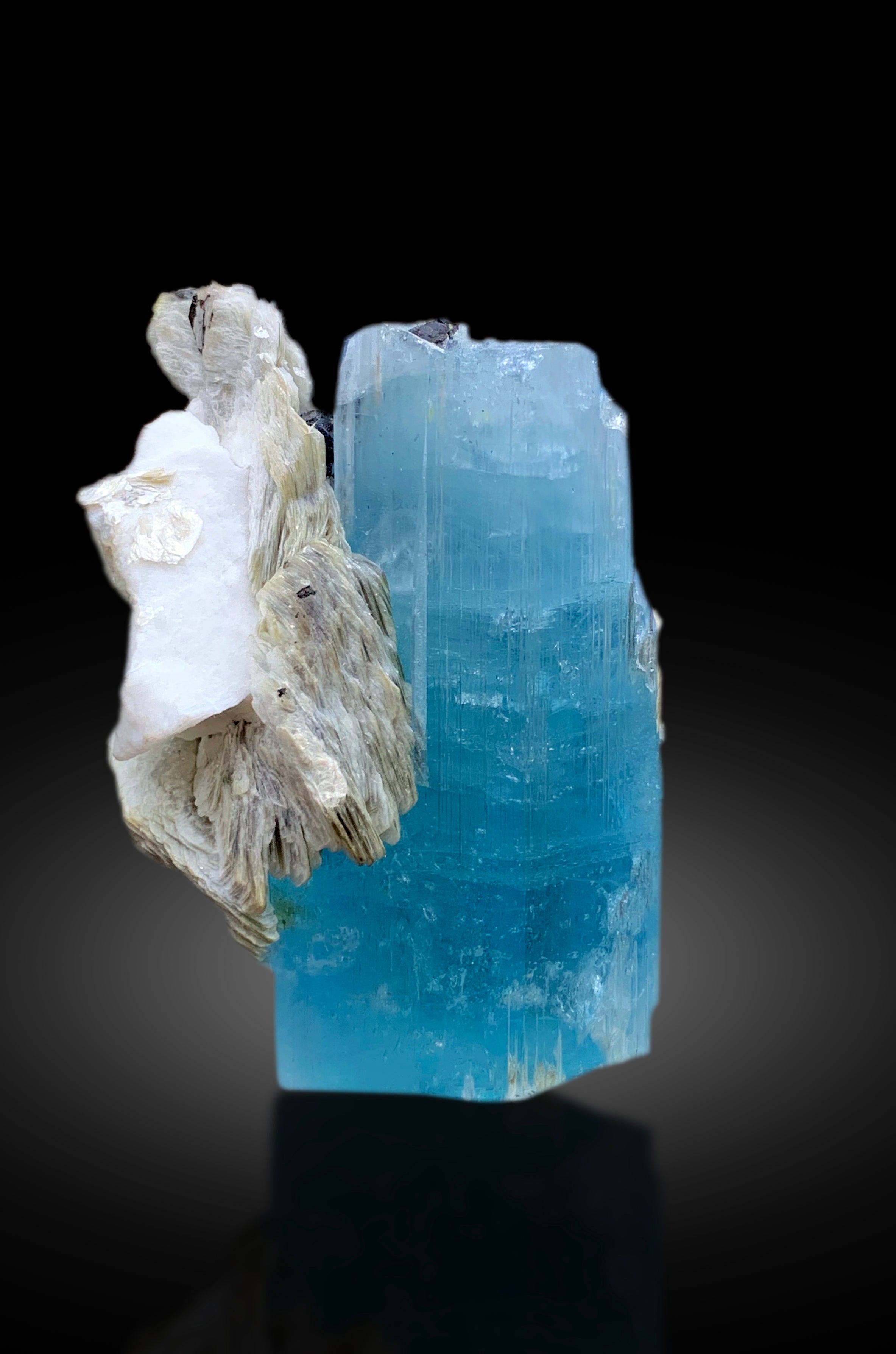 Sky Blue Color Aquamarine Crystal with Schorl Black Tourmalines, Mica and Feldspar from Shigar valley Skardu Pakistan - 311 gram