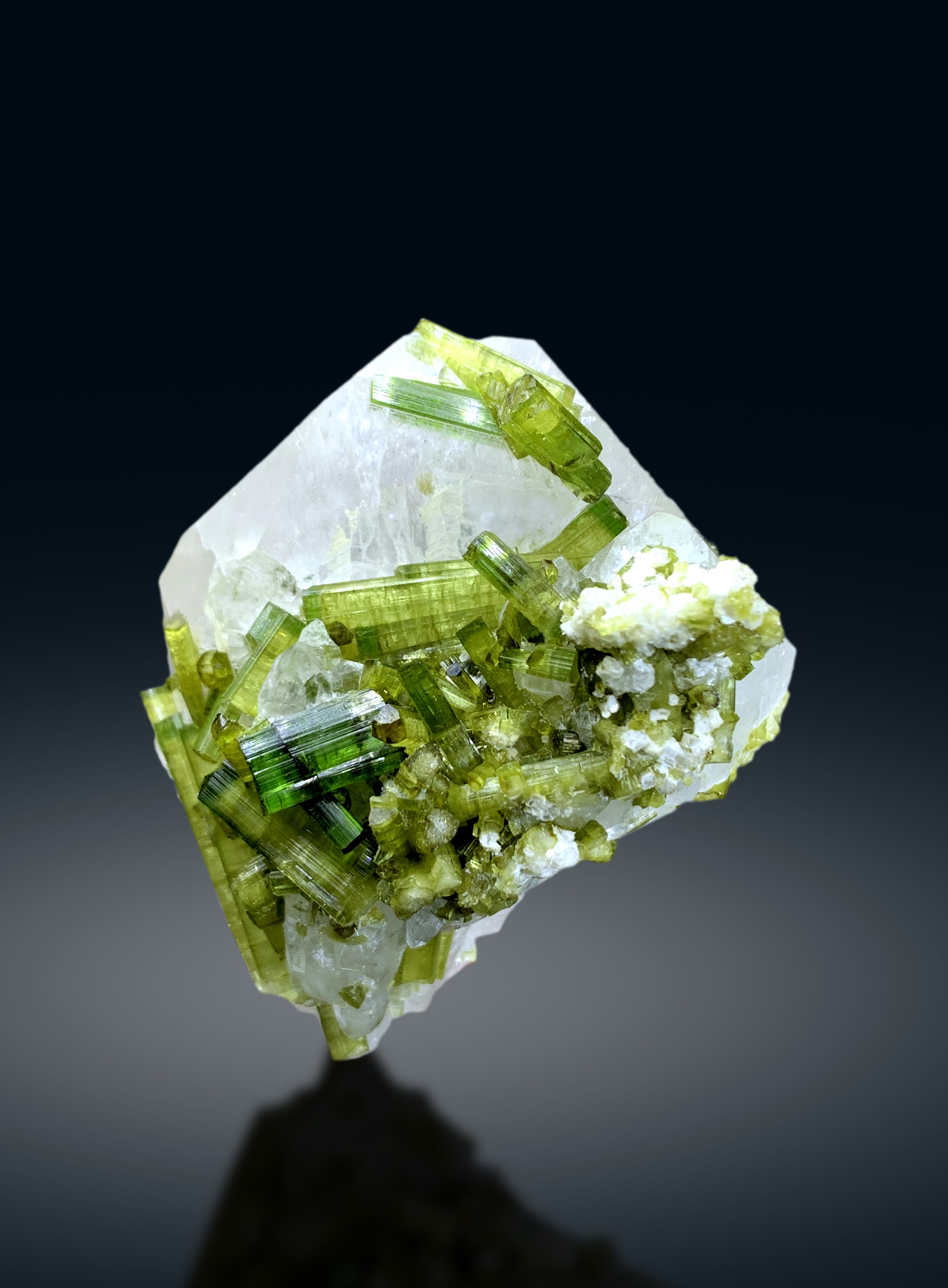 Lush Green Tourmaline Cluster on Quartz from Chapu Mine Skardu Pakistan - 227 gram