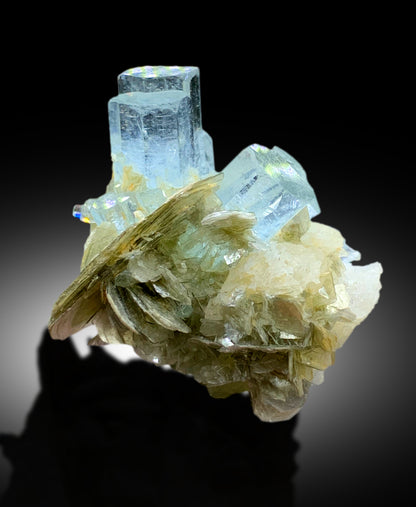 Transparent Sky Blue Color Aquamarine Twinned Crystals with Mica from Nagar Mine Skardu Pakistan - 46 gram