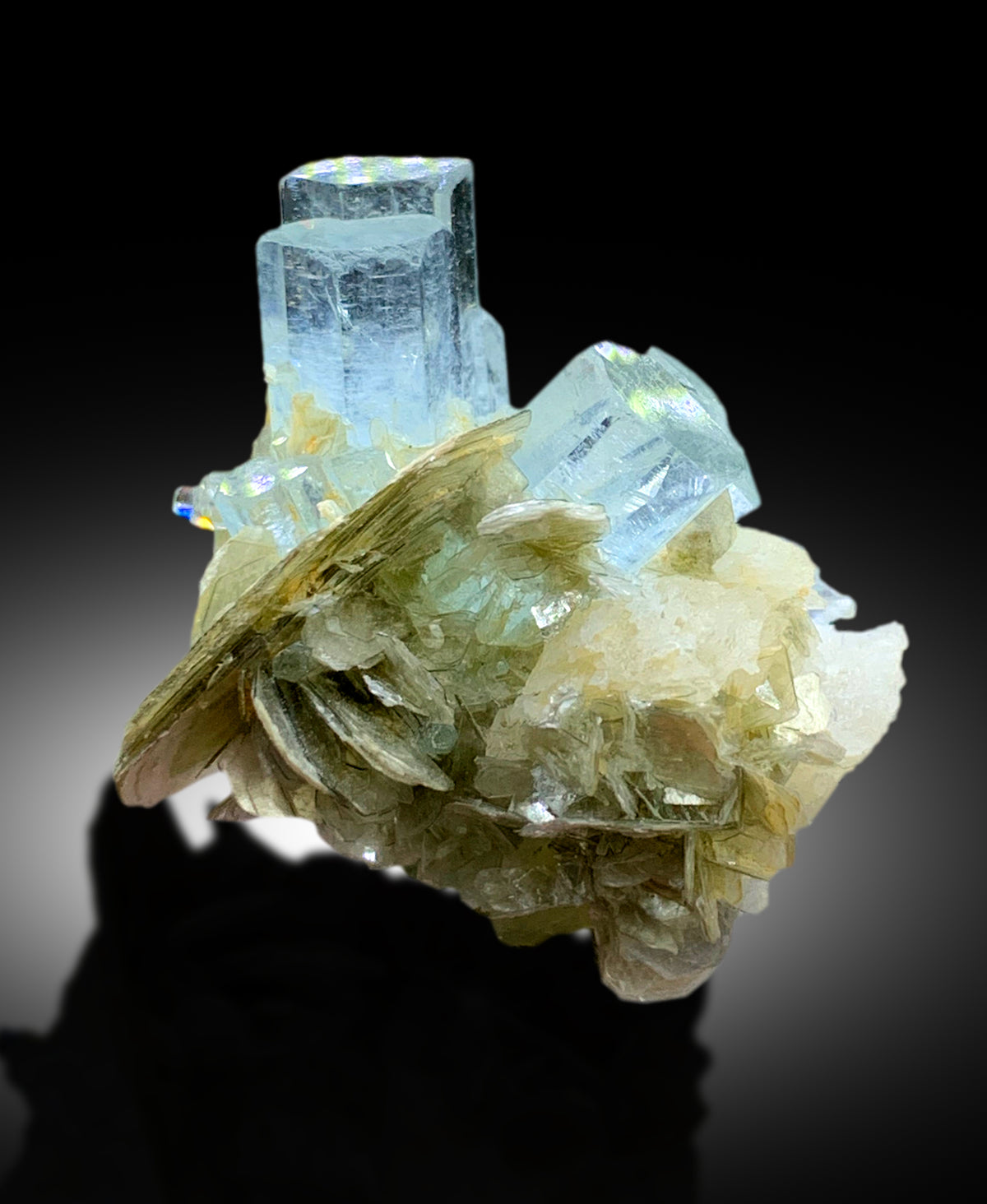 Transparent Sky Blue Color Aquamarine Twinned Crystals with Mica from Nagar Mine Skardu Pakistan - 46 gram