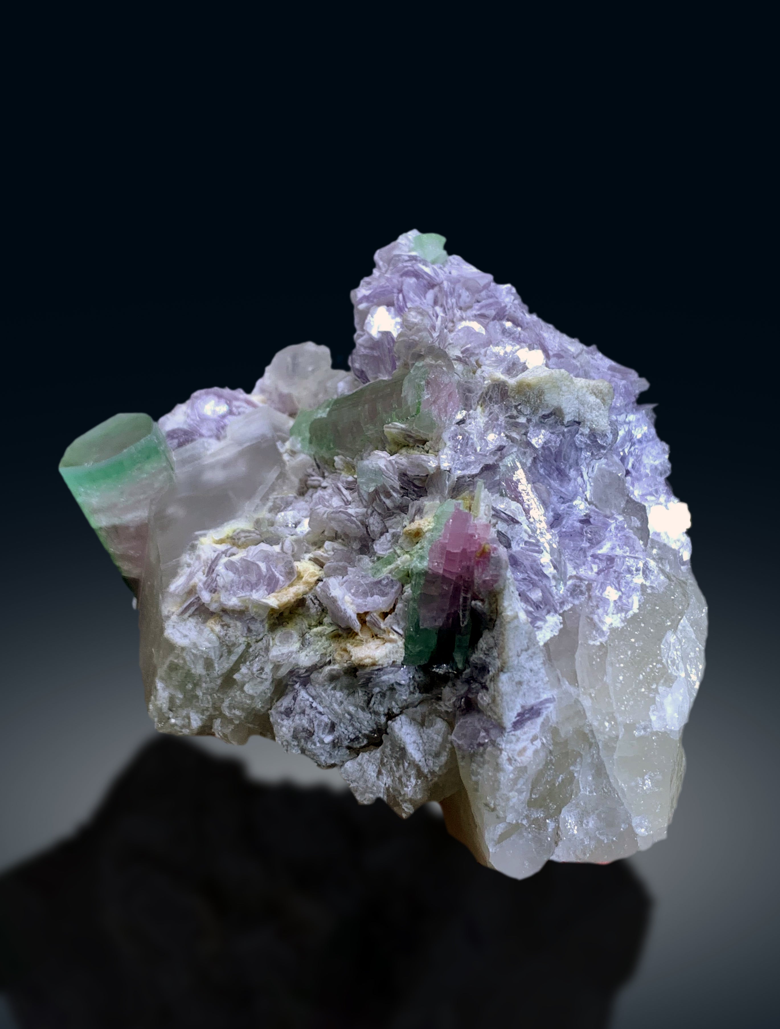 Bicolor Tourmaline Crystals with Quartz on Lepidolite from Afghanistan - 335 gram