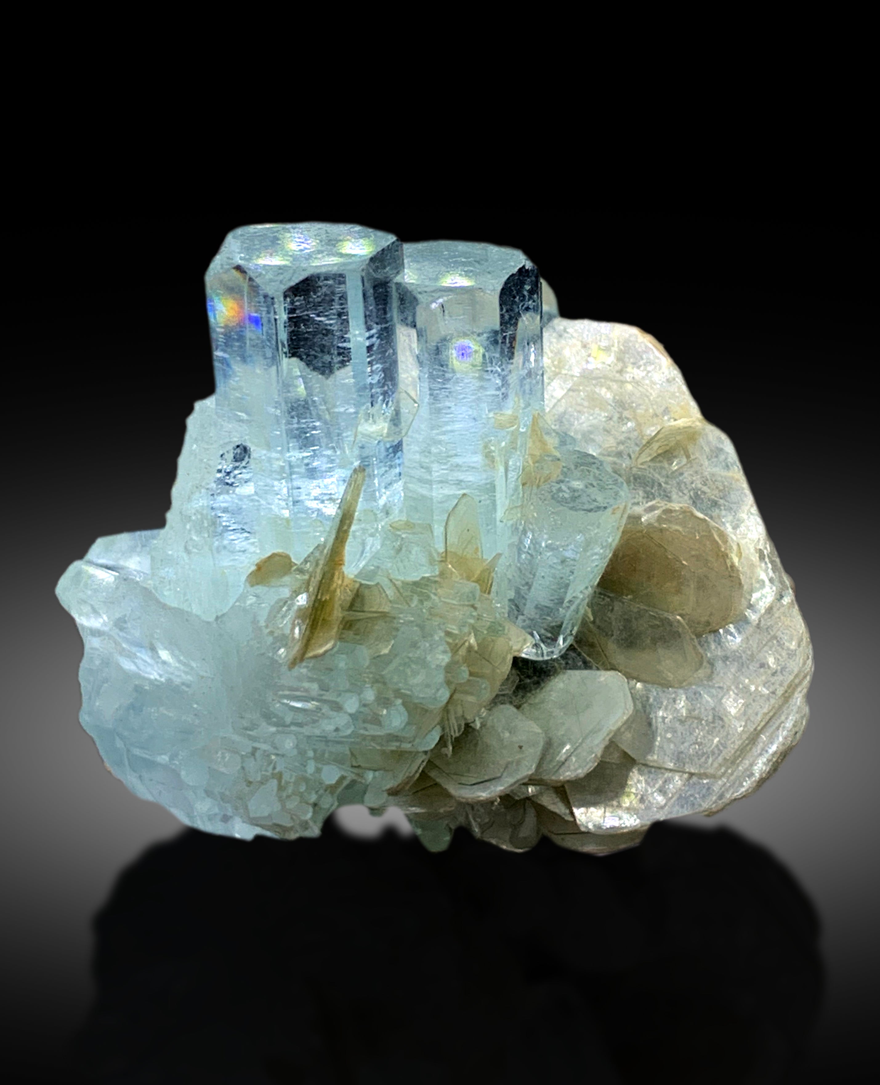 Transparent Sky Blue Color Aquamarine Twinned Crystals with Mica from Nagar Mine Skardu Pakistan - 46 gram