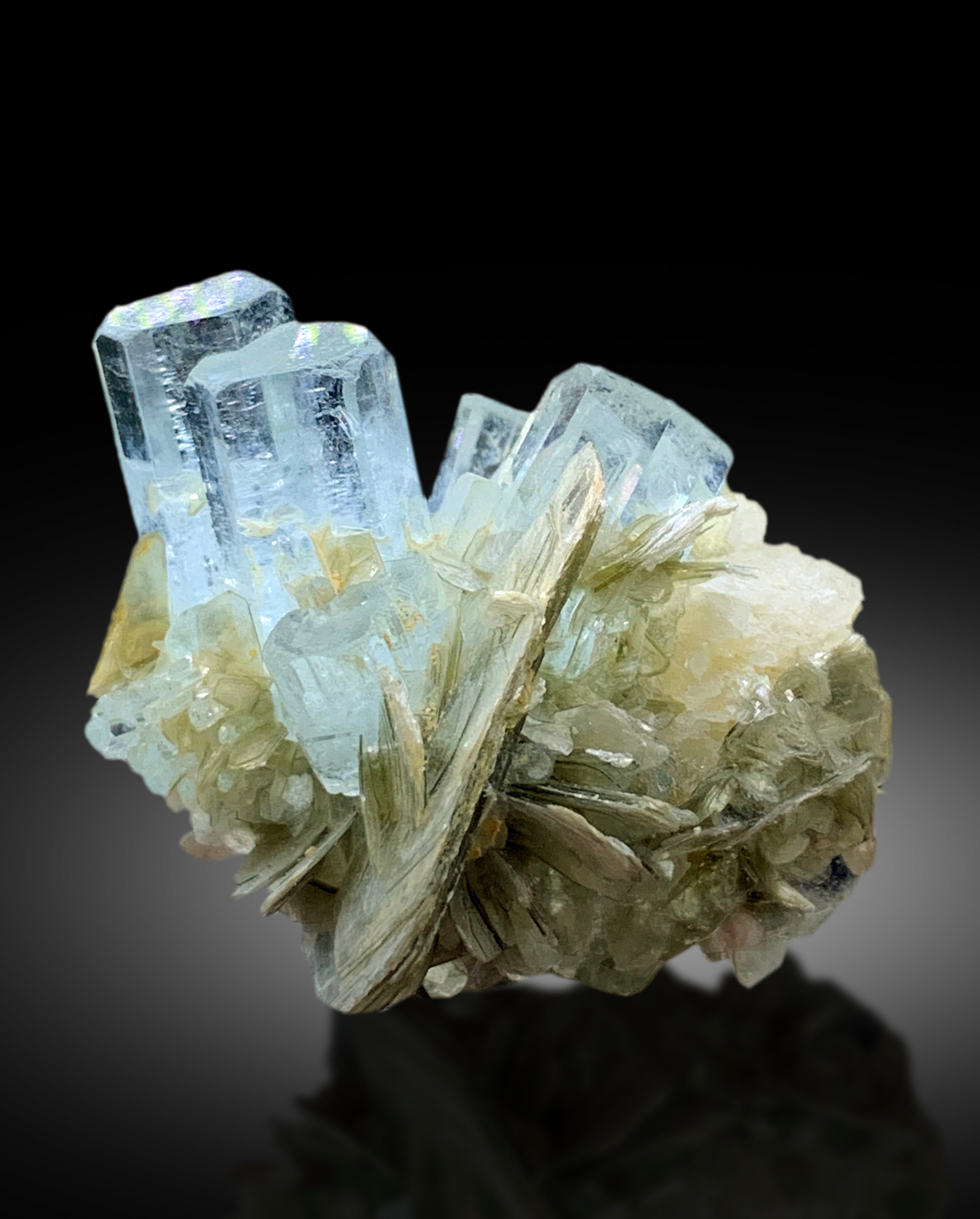 Transparent Sky Blue Color Aquamarine Twinned Crystals with Mica from Nagar Mine Skardu Pakistan - 46 gram