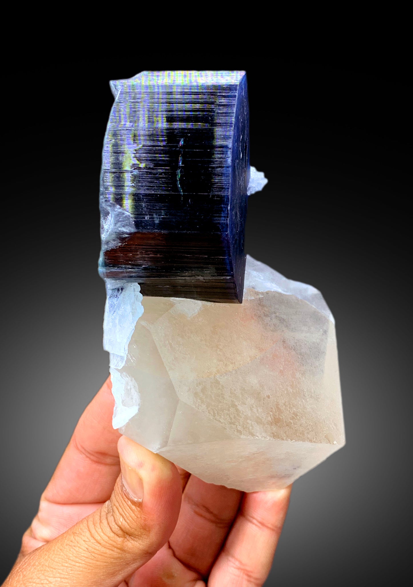 Natural Blue Cap Tourmaline Crystal with Quartz from Paprok Afghanistan - 571 gram