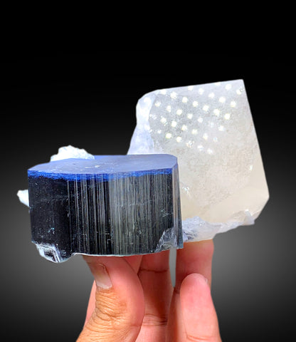Natural Blue Cap Tourmaline Crystal with Quartz from Paprok Afghanistan - 571 gram