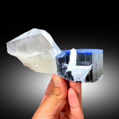 Natural Blue Cap Tourmaline Crystal with Quartz from Paprok Afghanistan - 571 gram