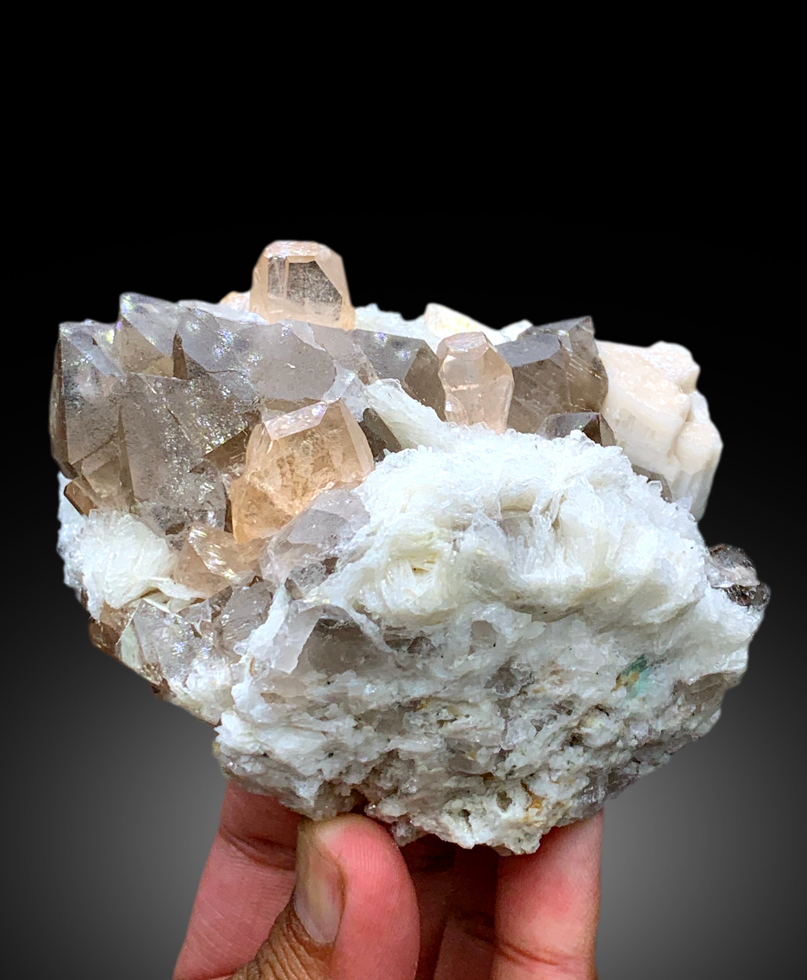 Natural Topaz Crystals with Smoky Quartz and Albite Specimen from Skardu Pakistan - 477 gram