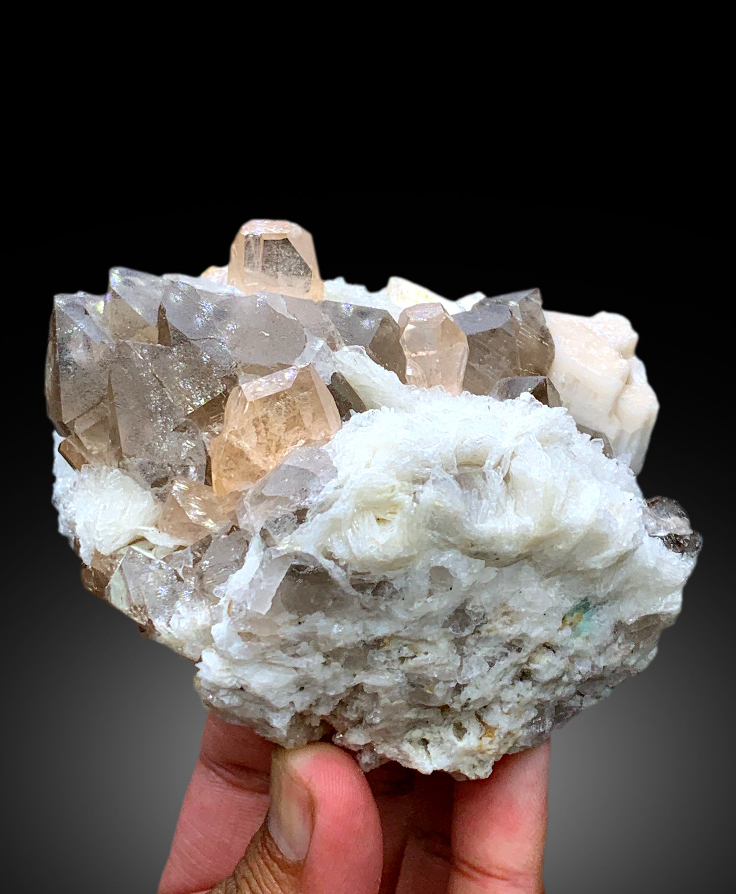 Natural Topaz Crystals with Smoky Quartz and Albite Specimen from Skardu Pakistan - 477 gram