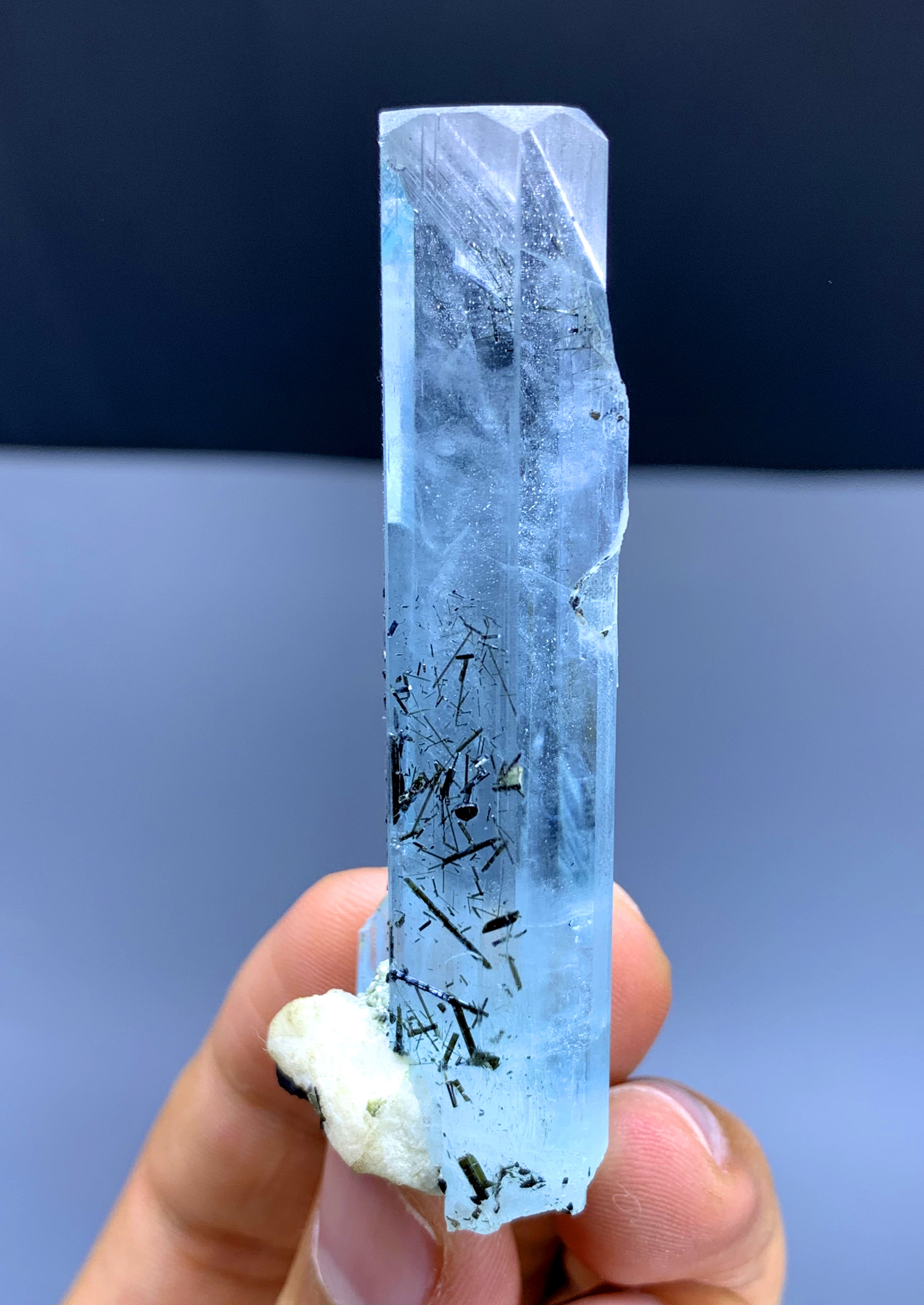 Gemmy Blue Aquamarine with Schorl Inclusions from Shigar valley Pakistan - 40 gram