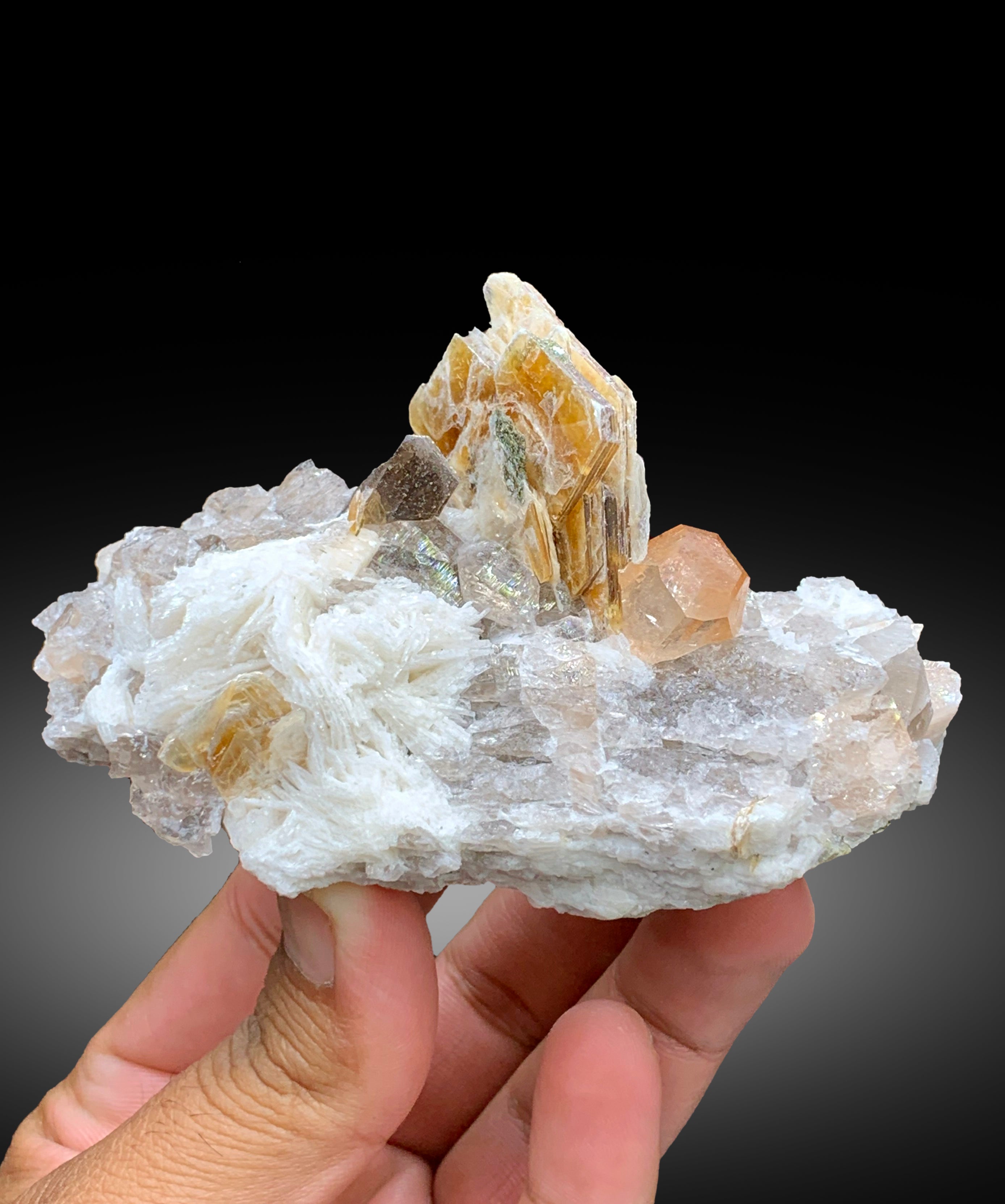 Rich Golden Color Topaz with Mica, Quartz and Albite Mineral Specimen from Skardu Pakistan - 238 gram