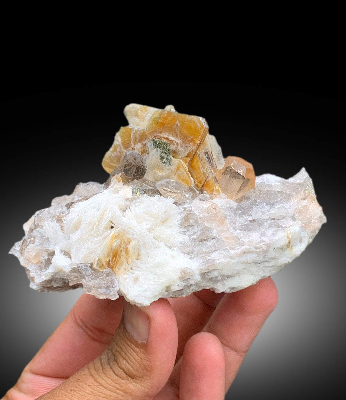 Rich Golden Color Topaz with Mica, Quartz and Albite Mineral Specimen from Skardu Pakistan - 238 gram