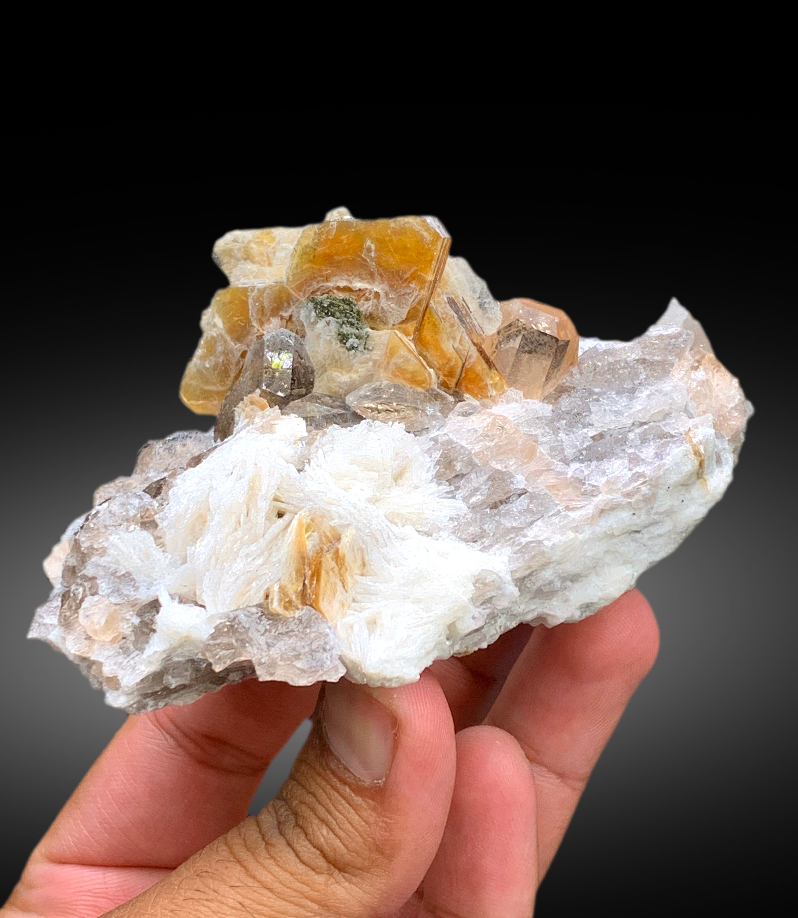 Rich Golden Color Topaz with Mica, Quartz and Albite Mineral Specimen from Skardu Pakistan - 238 gram