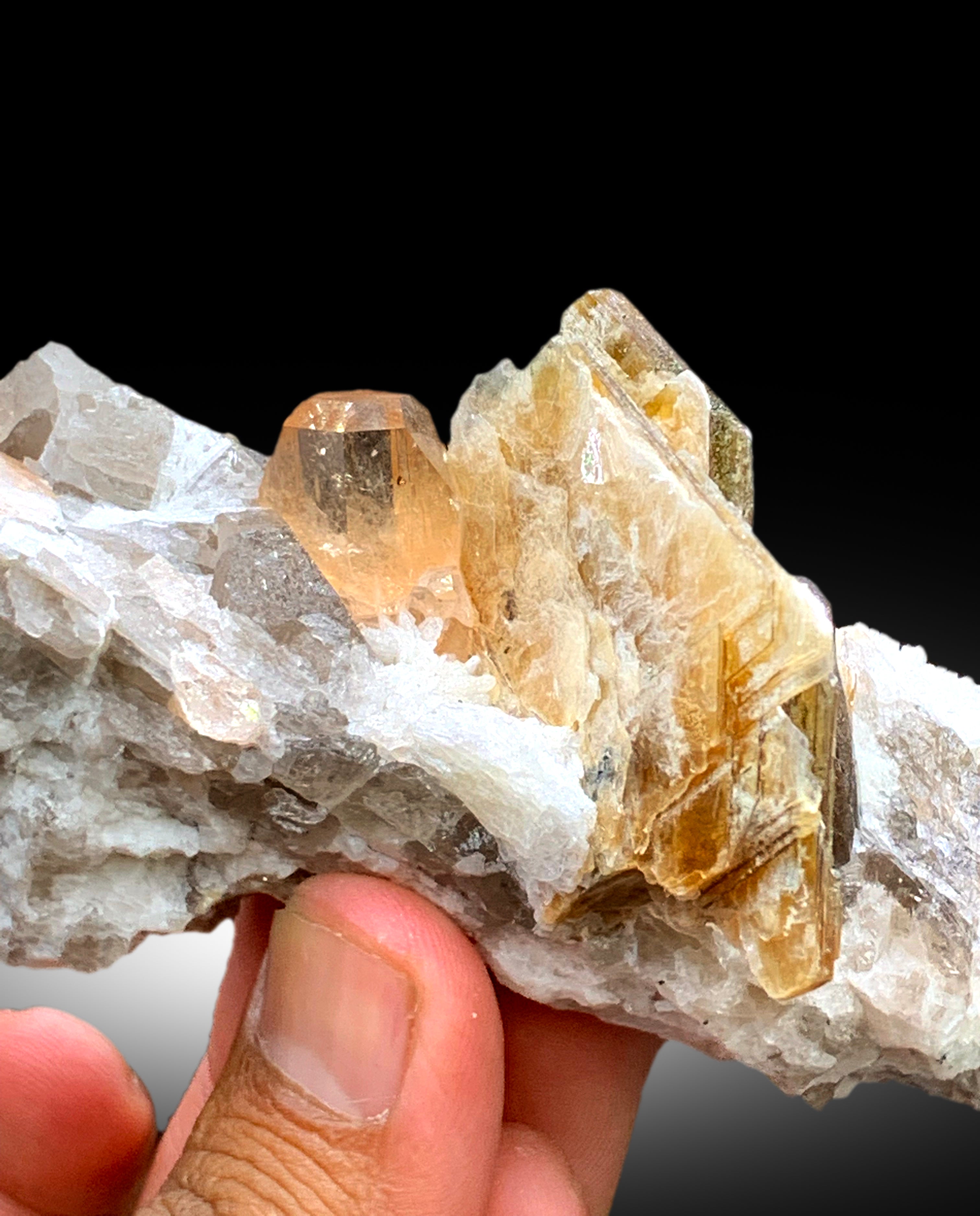 Rich Golden Color Topaz with Mica, Quartz and Albite Mineral Specimen from Skardu Pakistan - 238 gram