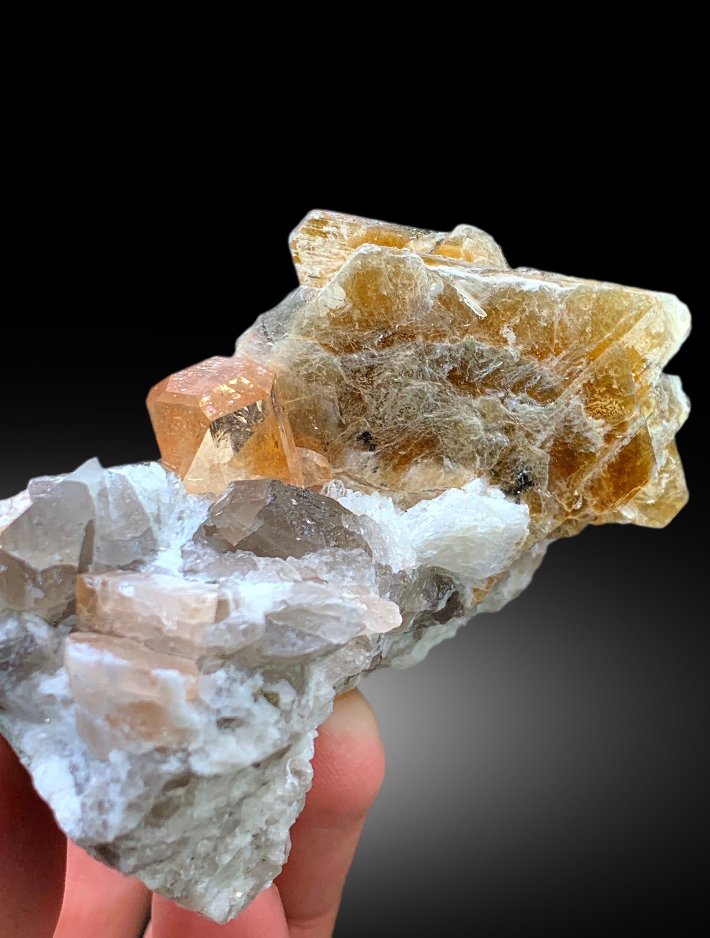 Rich Golden Color Topaz with Mica, Quartz and Albite Mineral Specimen from Skardu Pakistan - 238 gram