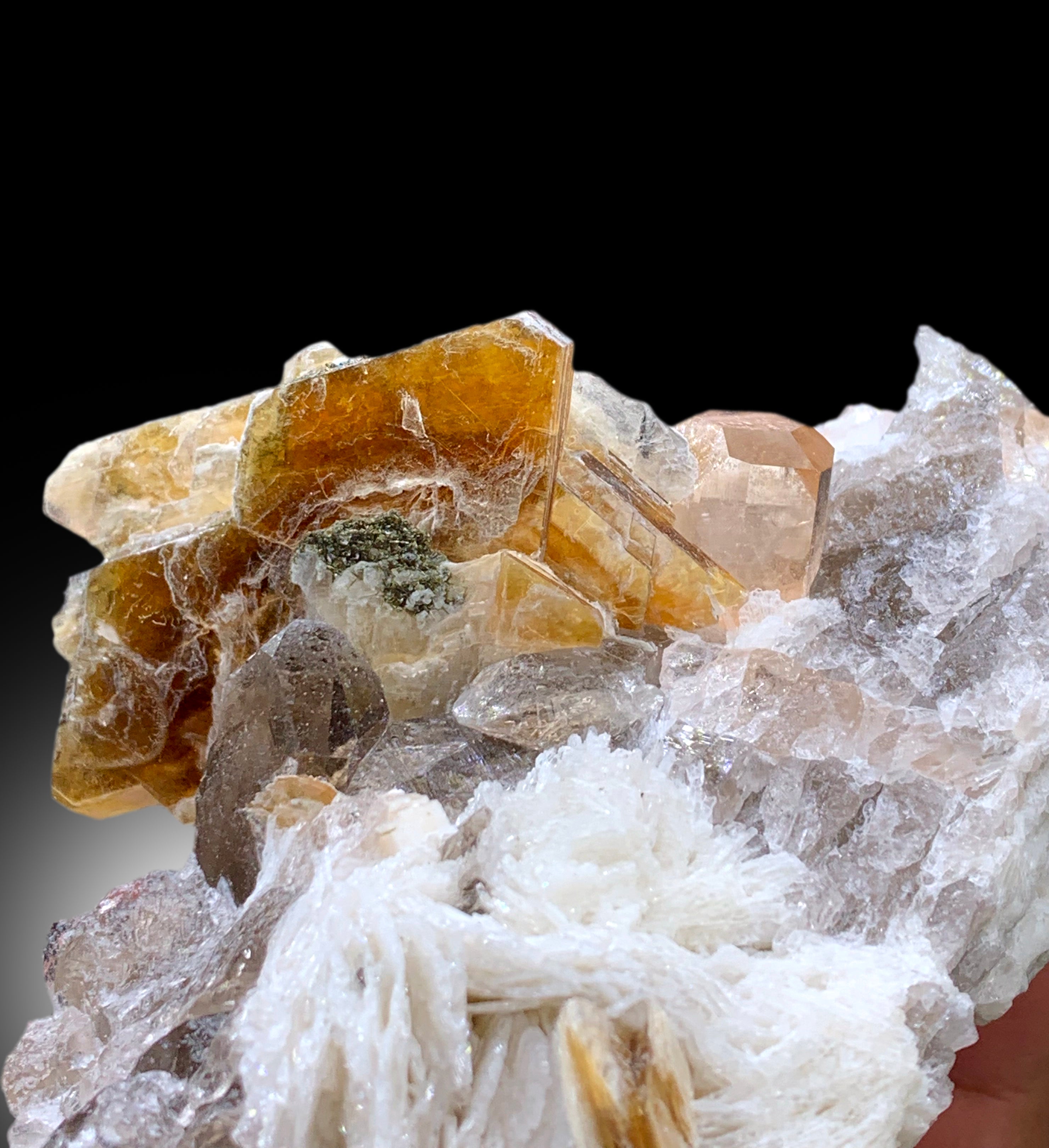 Rich Golden Color Topaz with Mica, Quartz and Albite Mineral Specimen from Skardu Pakistan - 238 gram