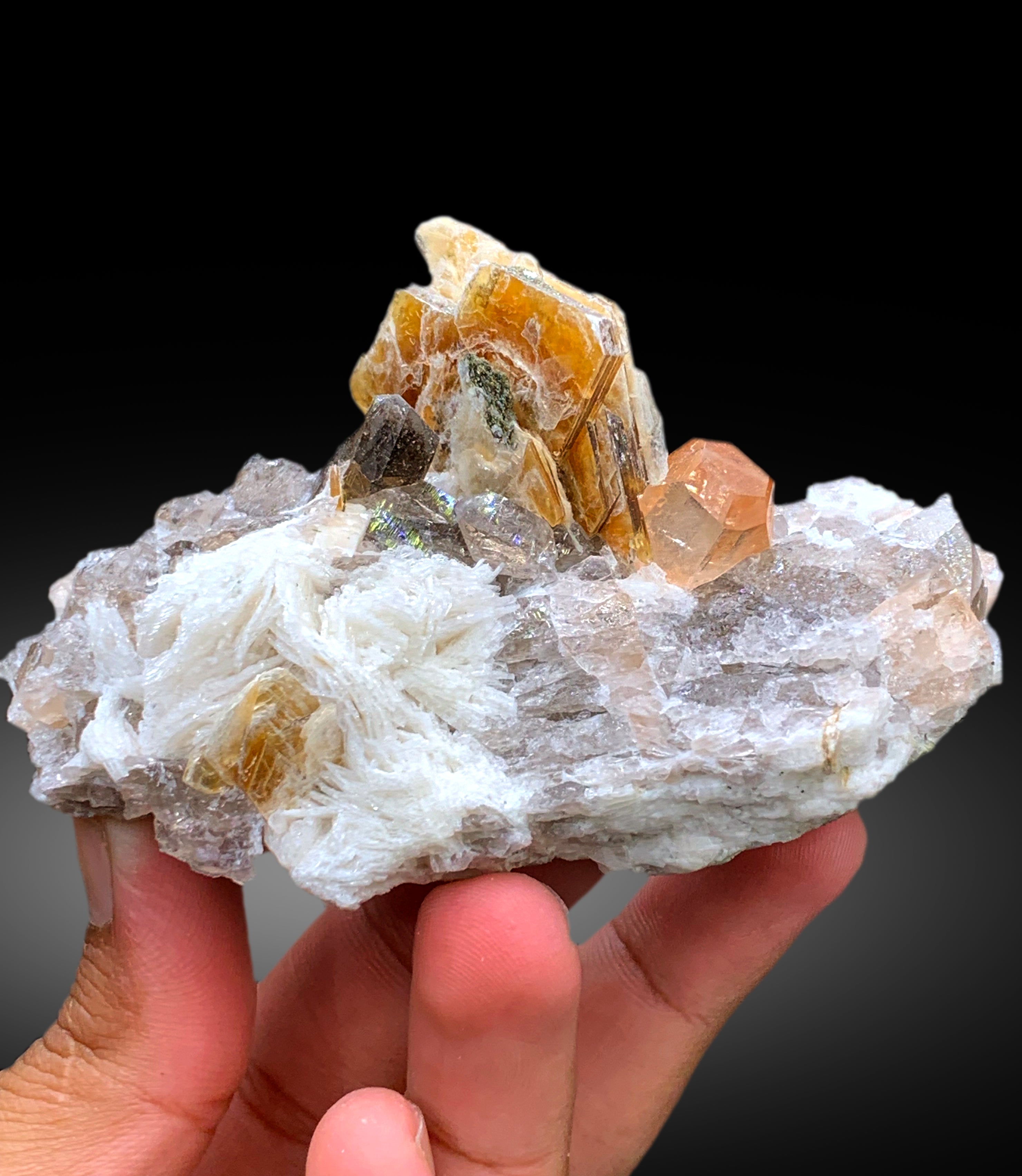 Rich Golden Color Topaz with Mica, Quartz and Albite Mineral Specimen from Skardu Pakistan - 238 gram