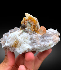 Rich Golden Color Topaz with Mica, Quartz and Albite Mineral Specimen from Skardu Pakistan - 238 gram