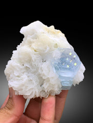 Sky Blue Aquamarine with Cassiterite, Albite and Feldspar, Aquamarine Crystal, Aquamarine Specimen from Shigar valley Skardu Pakistan, 322 g