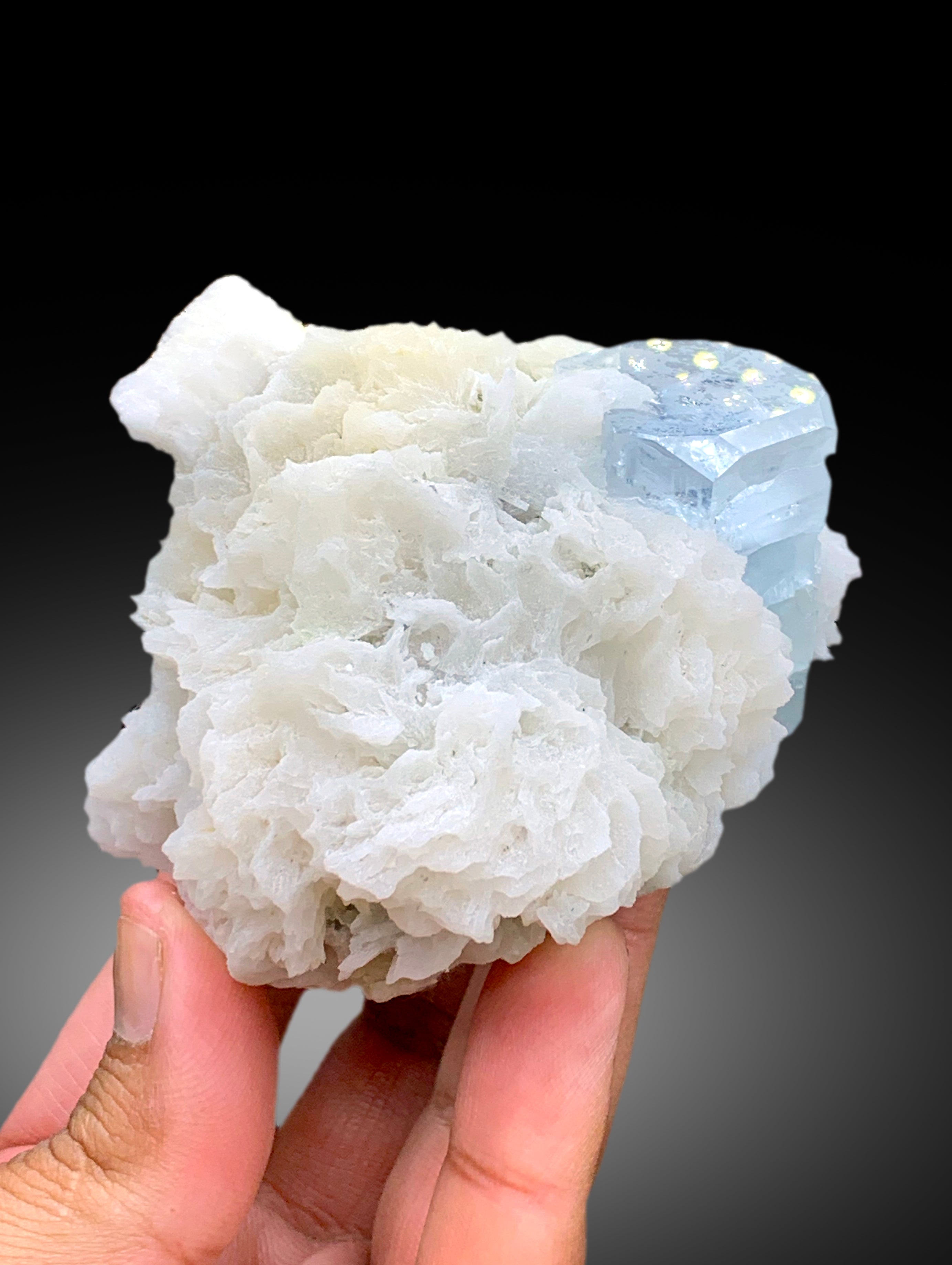 Sky Blue Aquamarine with Cassiterite, Albite and Feldspar, Aquamarine Crystal, Aquamarine Specimen from Shigar valley Skardu Pakistan, 322 g