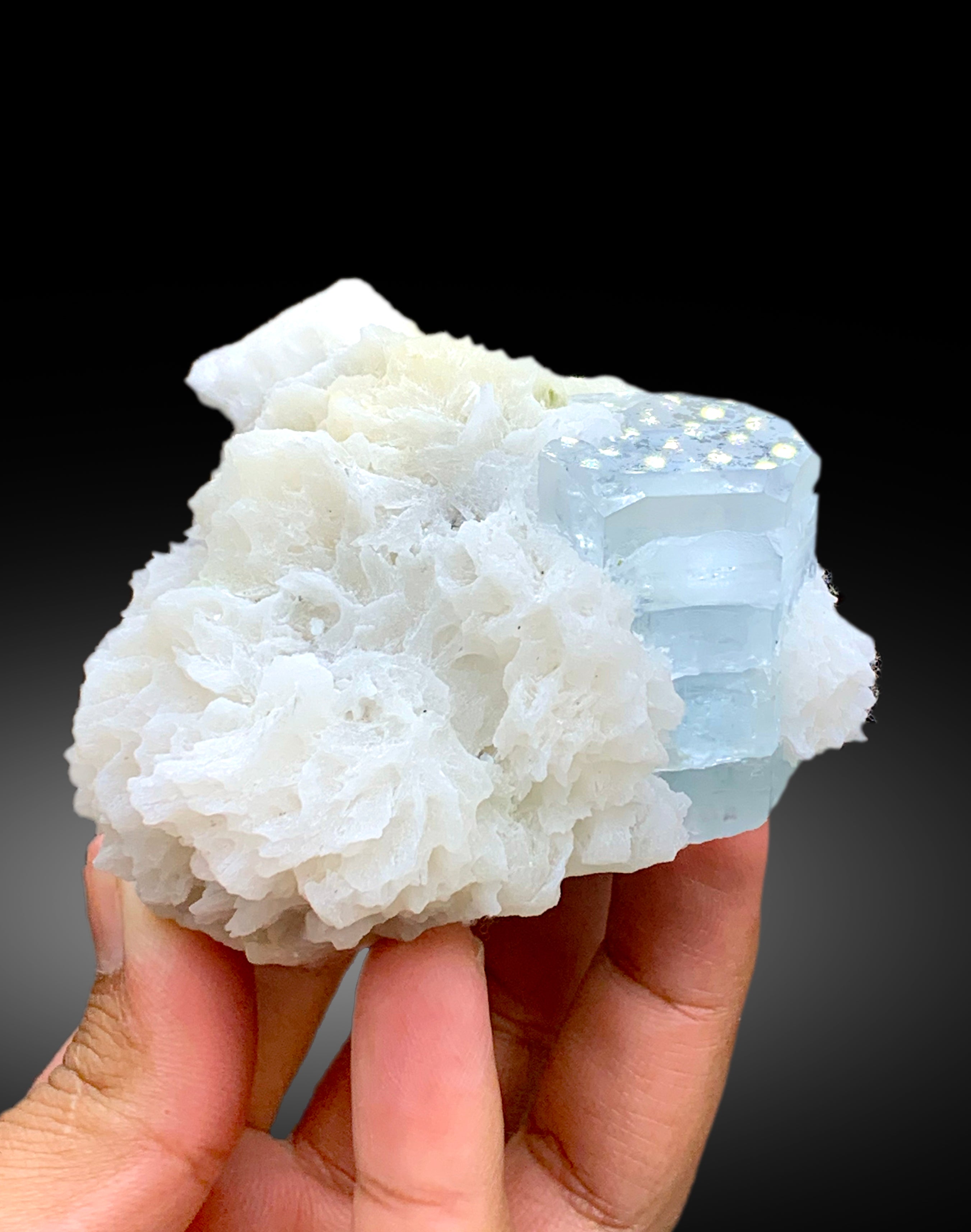 Sky Blue Aquamarine with Cassiterite, Albite and Feldspar, Aquamarine Crystal, Aquamarine Specimen from Shigar valley Skardu Pakistan, 322 g