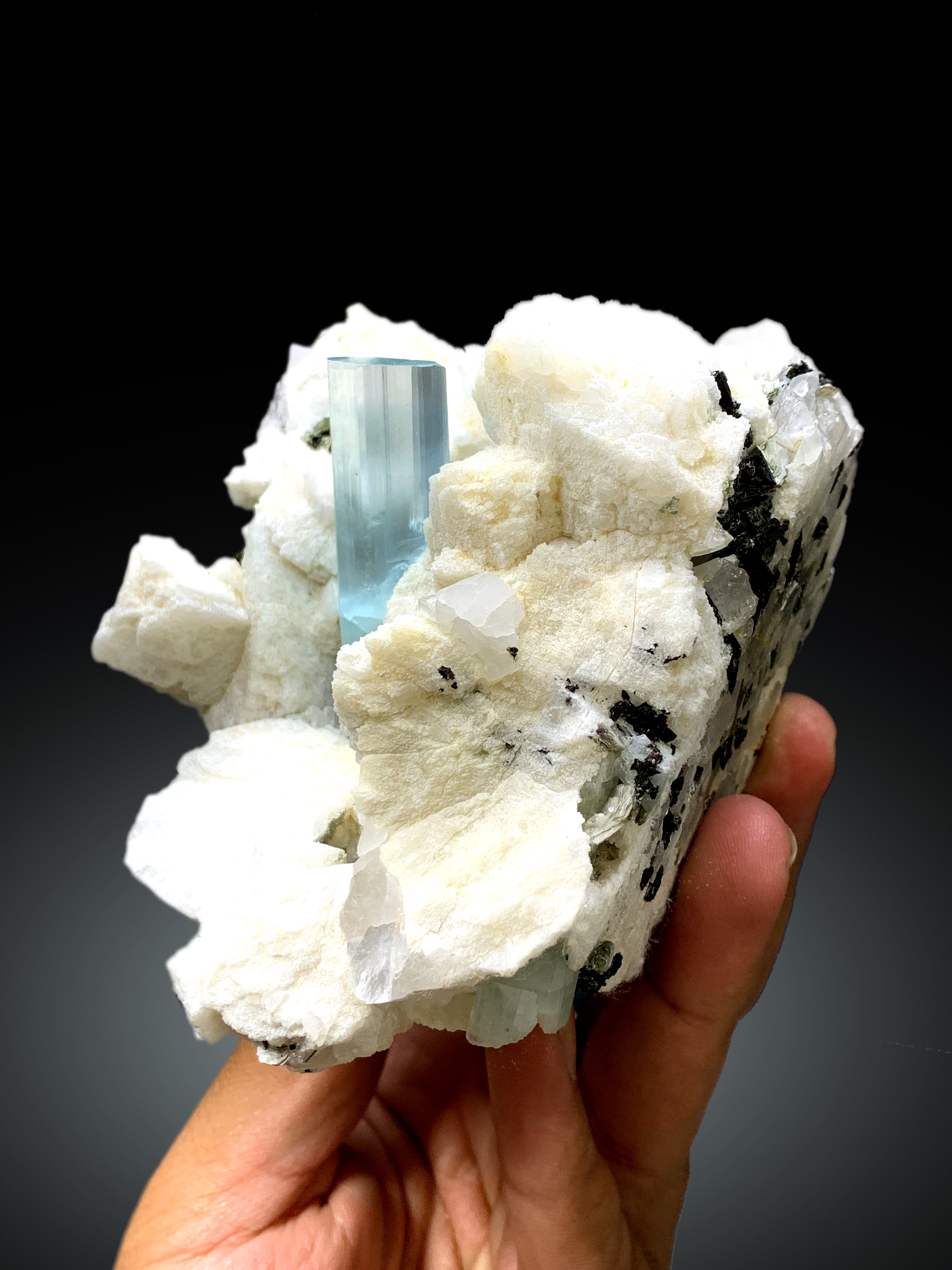 Terminated Blue Aquamarines With Mica Schorl and Feldspar Mineral Specimen From Shigar Valley Skardu Pakistan - 1069 gram