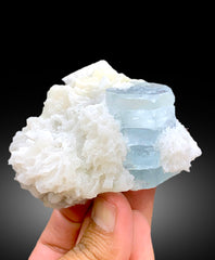 Sky Blue Aquamarine with Cassiterite, Albite and Feldspar, Aquamarine Crystal, Aquamarine Specimen from Shigar valley Skardu Pakistan, 322 g