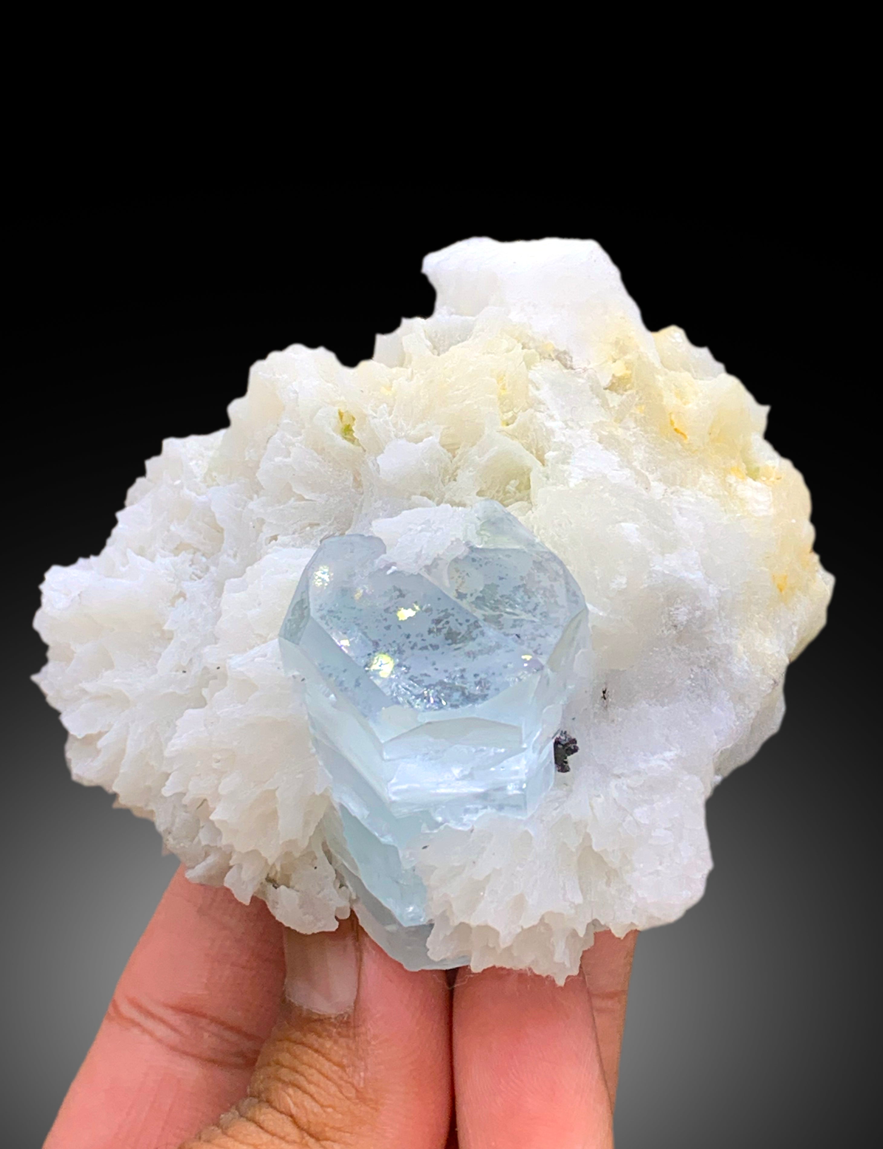 Sky Blue Aquamarine with Cassiterite, Albite and Feldspar, Aquamarine Crystal, Aquamarine Specimen from Shigar valley Skardu Pakistan, 322 g