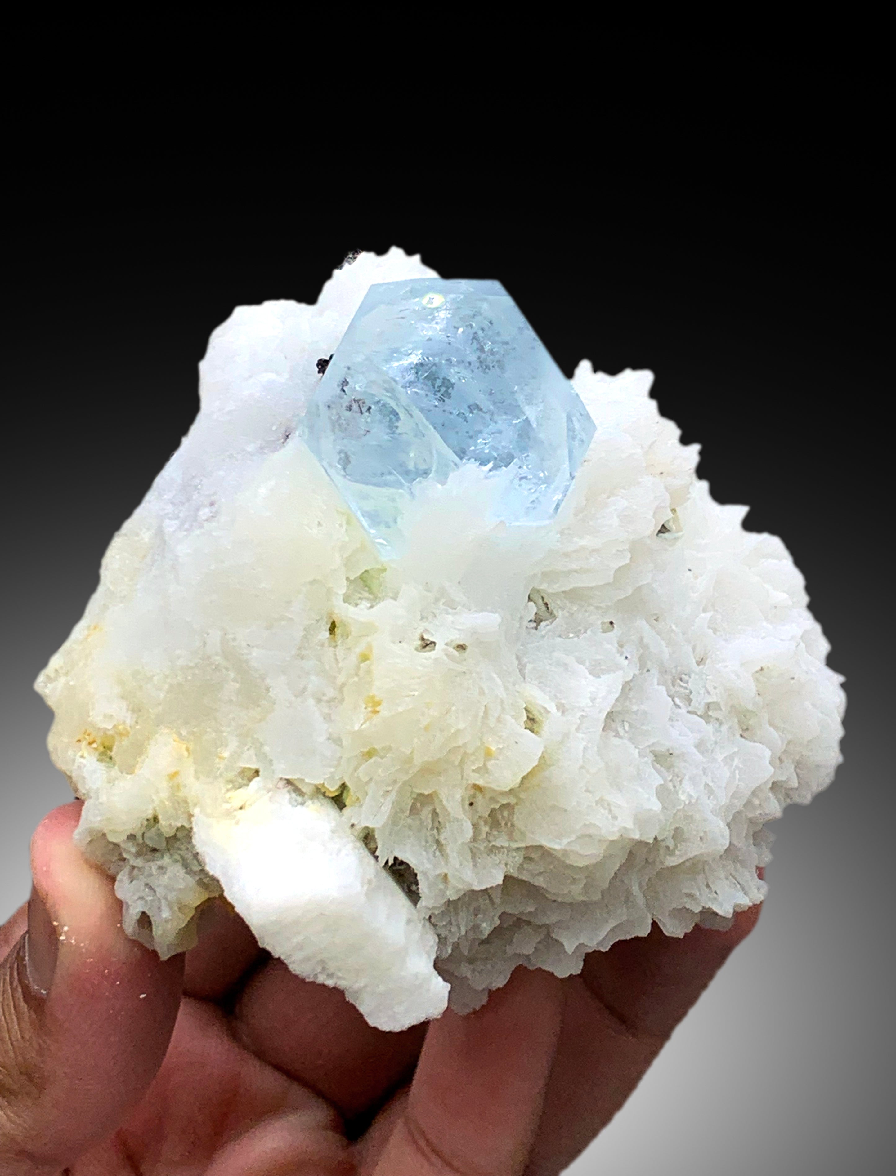 Sky Blue Aquamarine with Cassiterite, Albite and Feldspar, Aquamarine Crystal, Aquamarine Specimen from Shigar valley Skardu Pakistan, 322 g