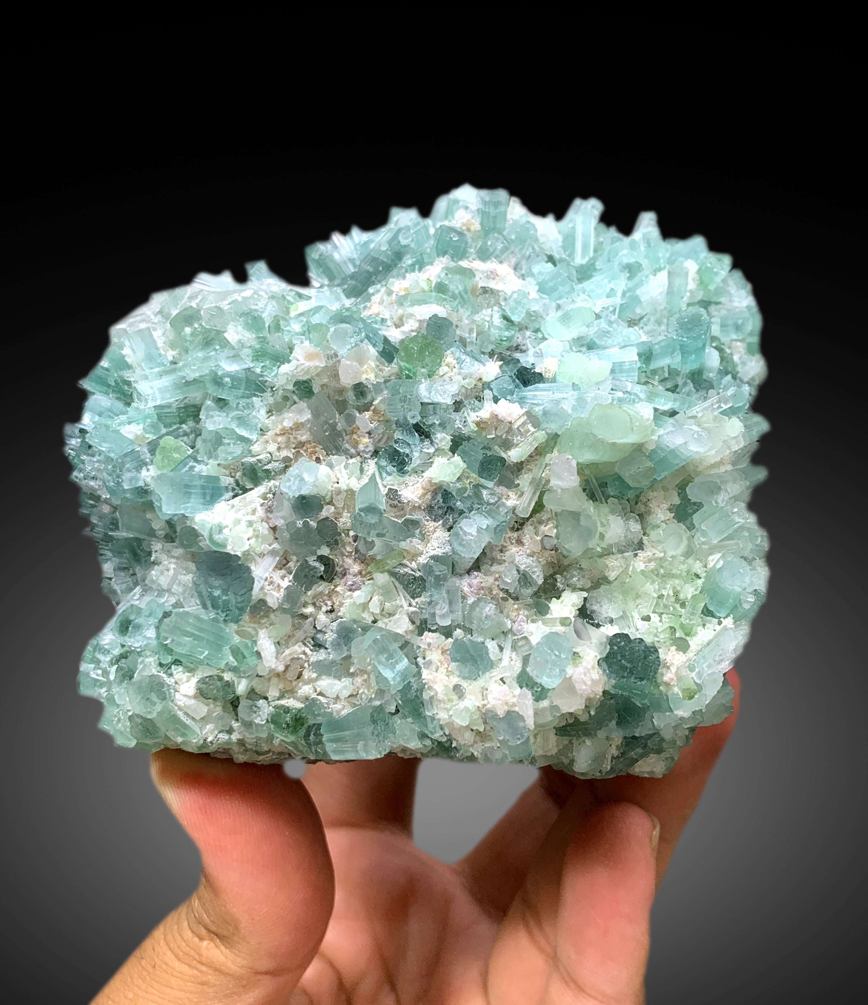 Paraiba Like Color Tourmaline Cluster with Quartz and Lepidolite Specimen from Afghanistan - 857 gram