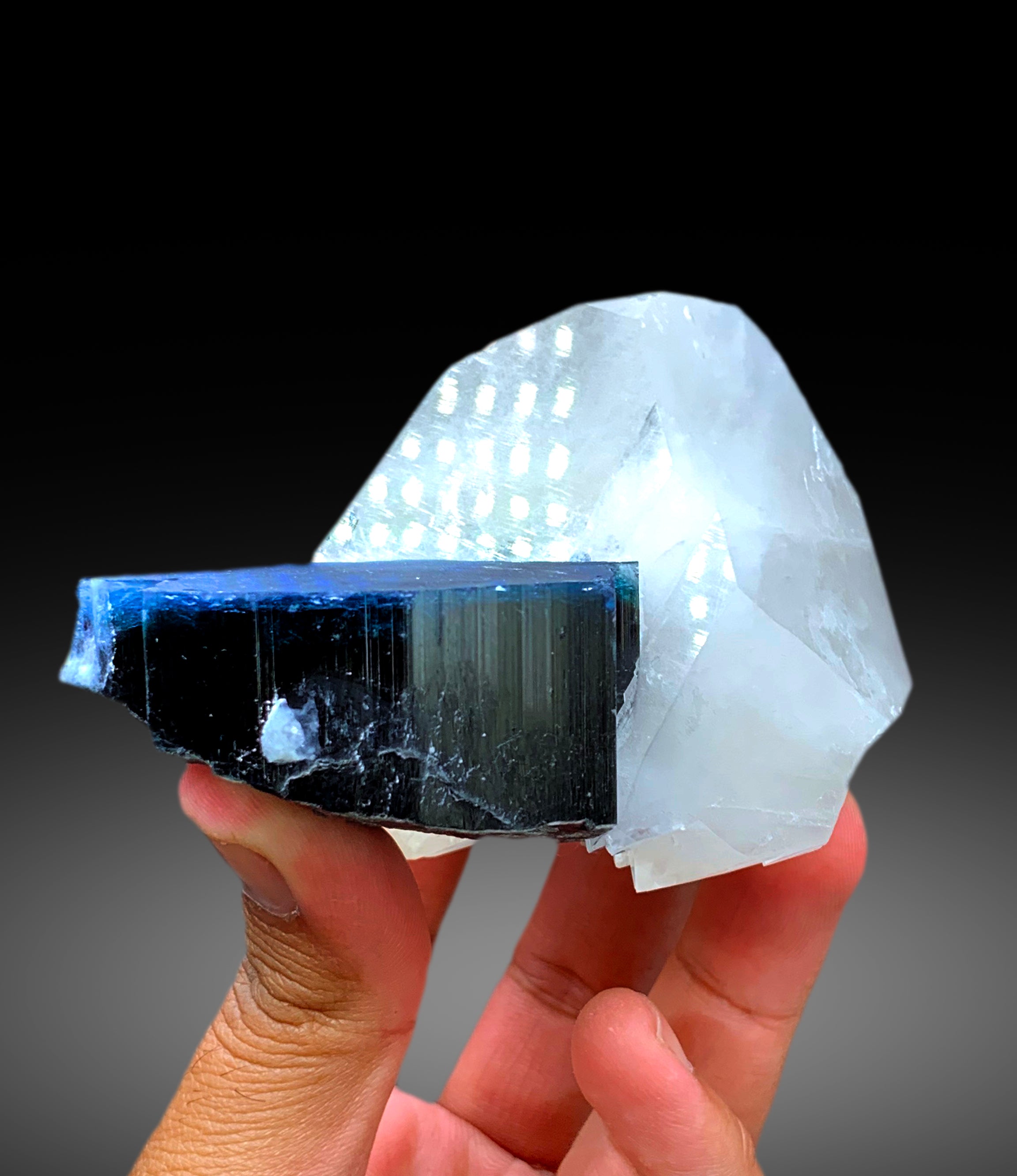 Natural Blue Cap Tourmaline Crystal with Quartz from Paprok Afghanistan - 477 gram