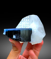 Natural Blue Cap Tourmaline Crystal with Quartz from Paprok Afghanistan - 477 gram