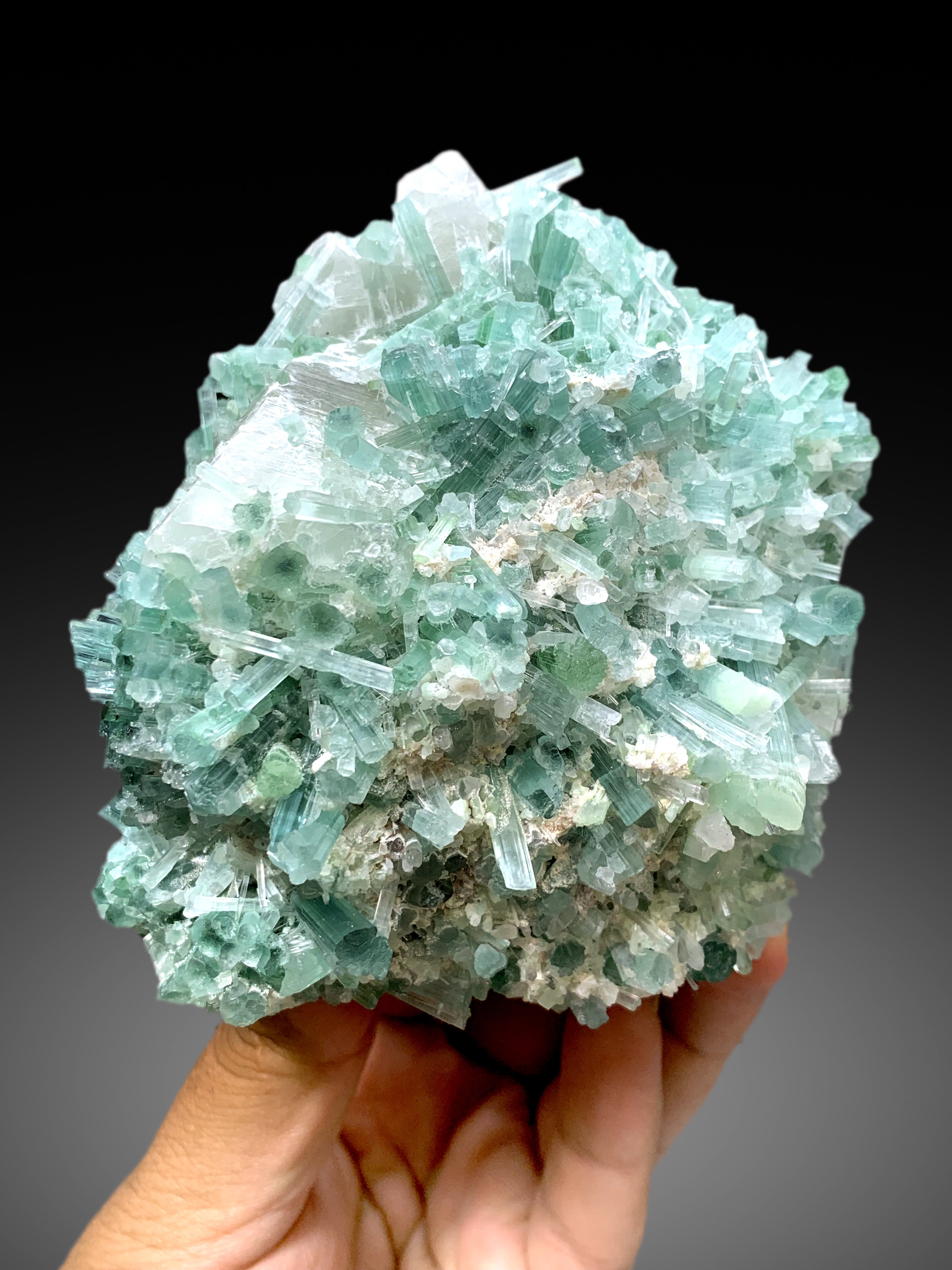 Paraiba Like Color Tourmaline Cluster with Quartz and Lepidolite Specimen from Afghanistan - 857 gram