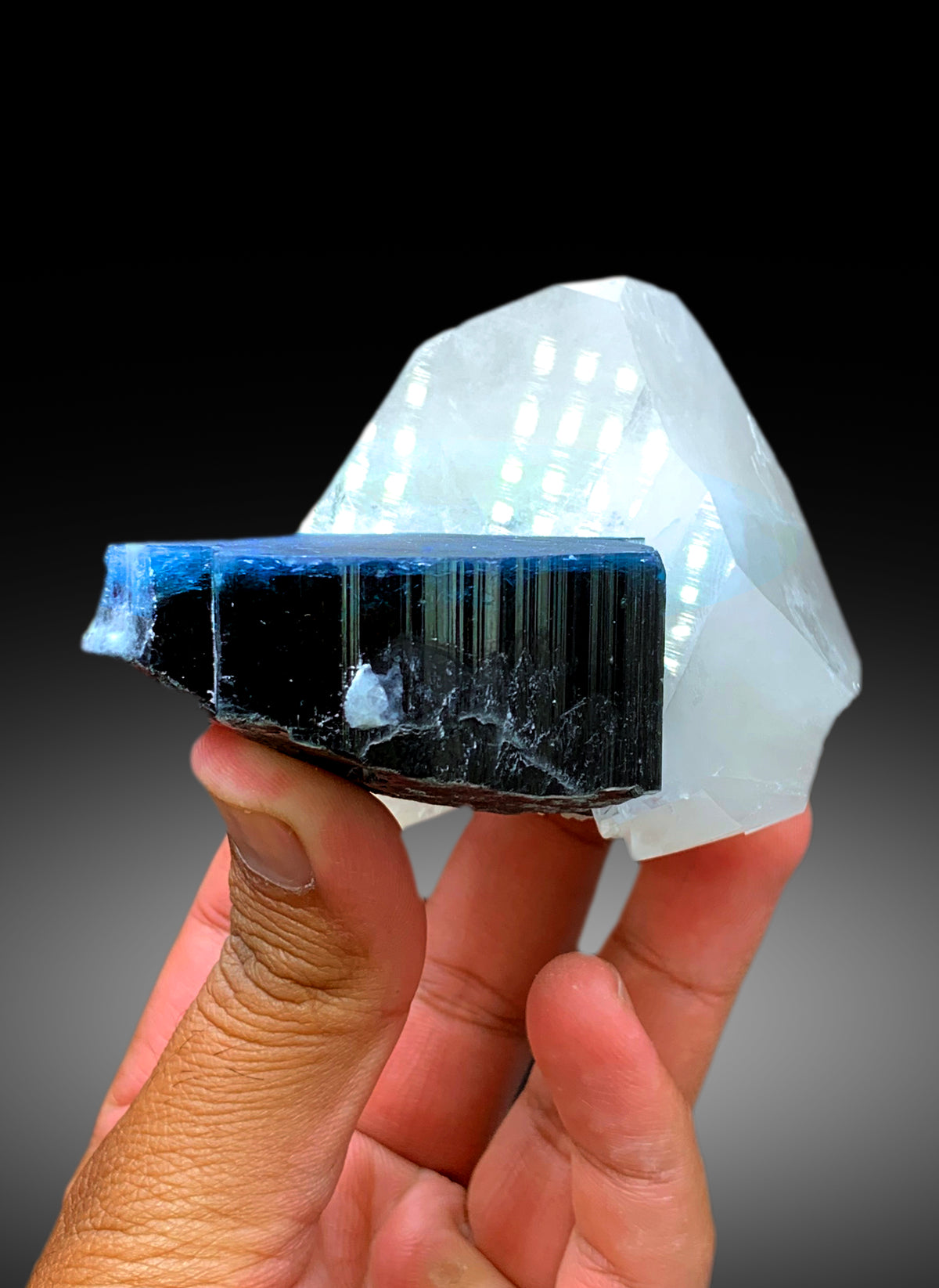 Natural Blue Cap Tourmaline Crystal with Quartz from Paprok Afghanistan - 477 gram